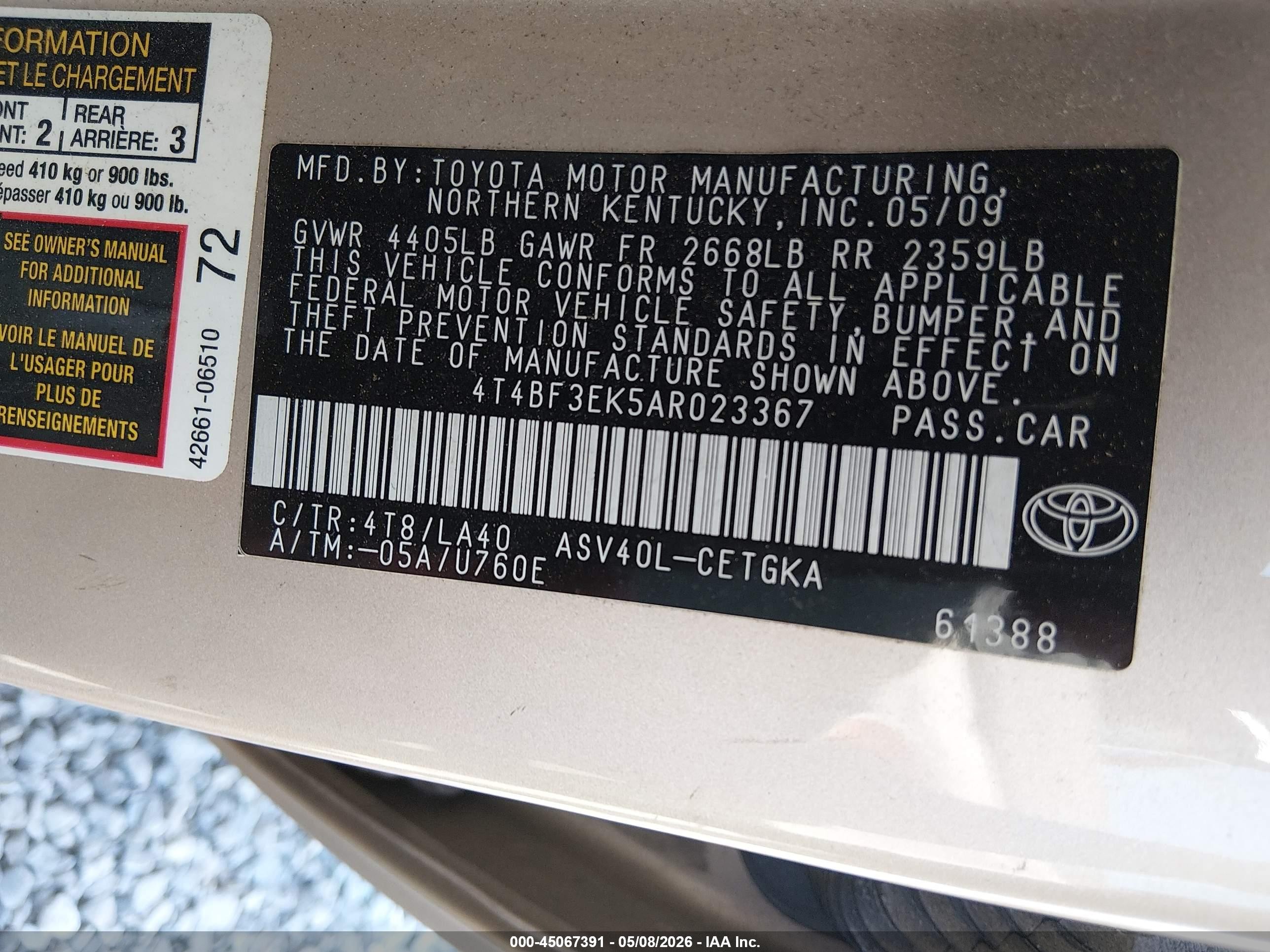 2010 Toyota Camry Xle Gold vin: 4T4BF3EK5AR023367