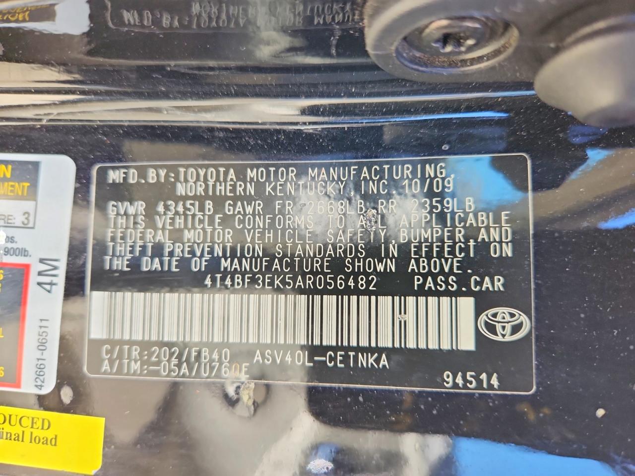 2010 Toyota Camry Le Black vin: 4T4BF3EK5AR056482