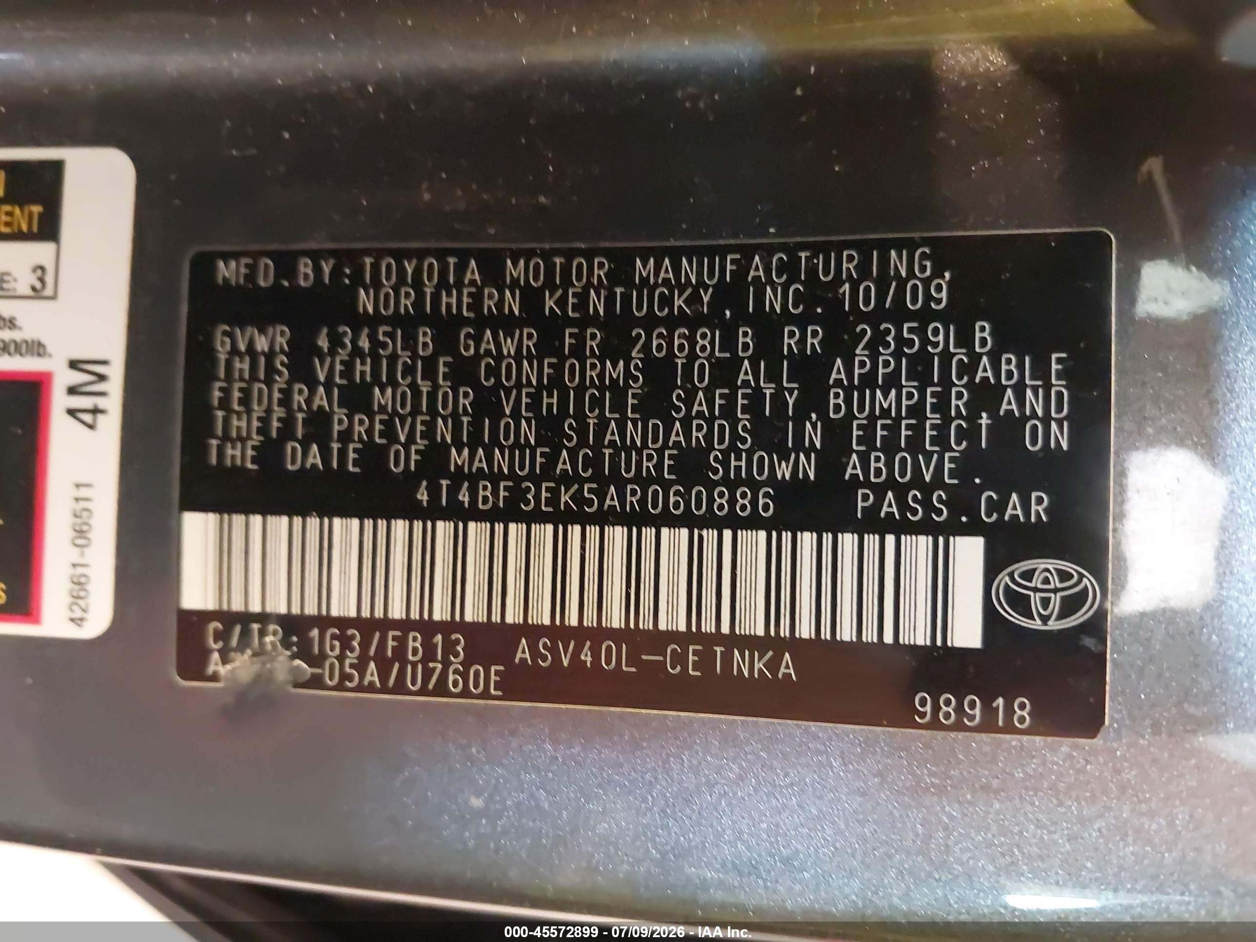 2010 Toyota Camry Le Gray vin: 4T4BF3EK5AR060886