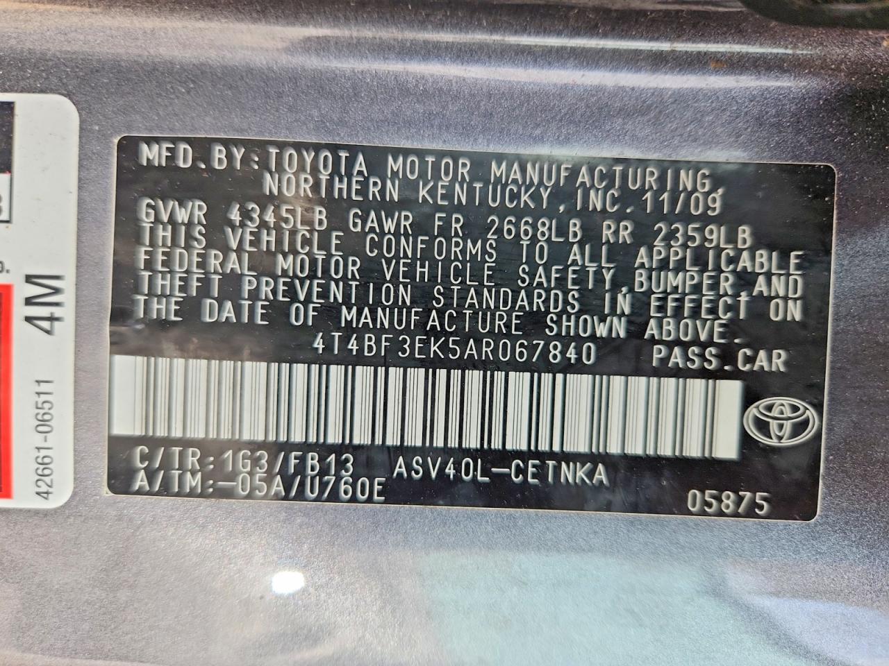 2010 Toyota Camry Le Gray vin: 4T4BF3EK5AR067840