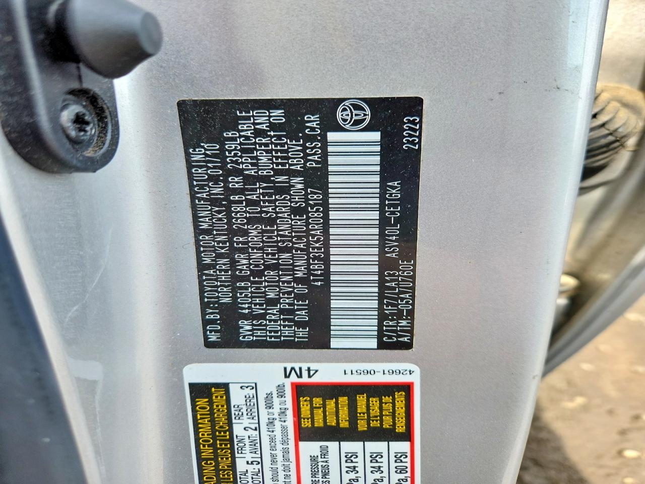2010 Toyota Camry Xle Silver vin: 4T4BF3EK5AR085187