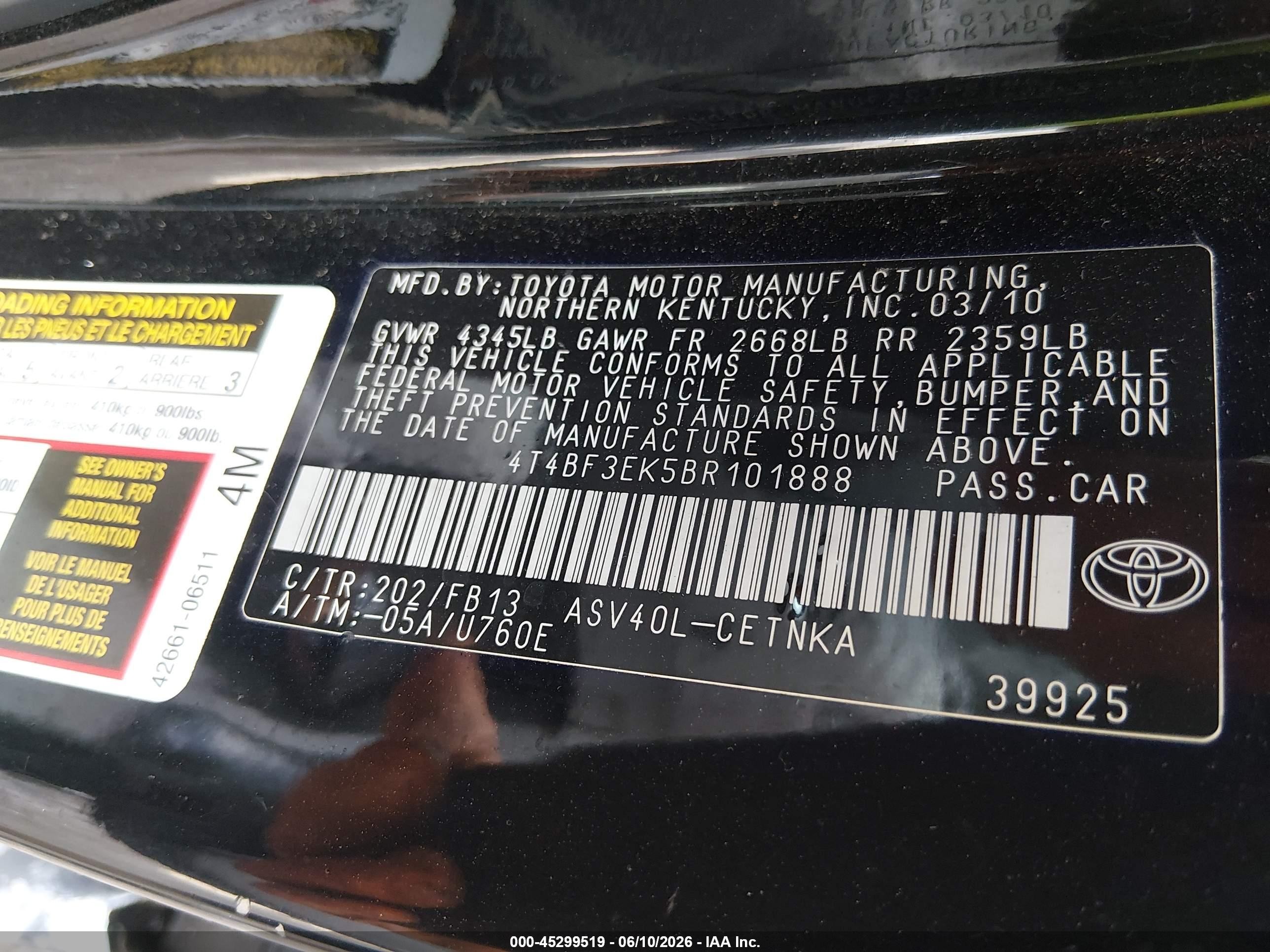2011 Toyota Camry Le Black vin: 4T4BF3EK5BR101888
