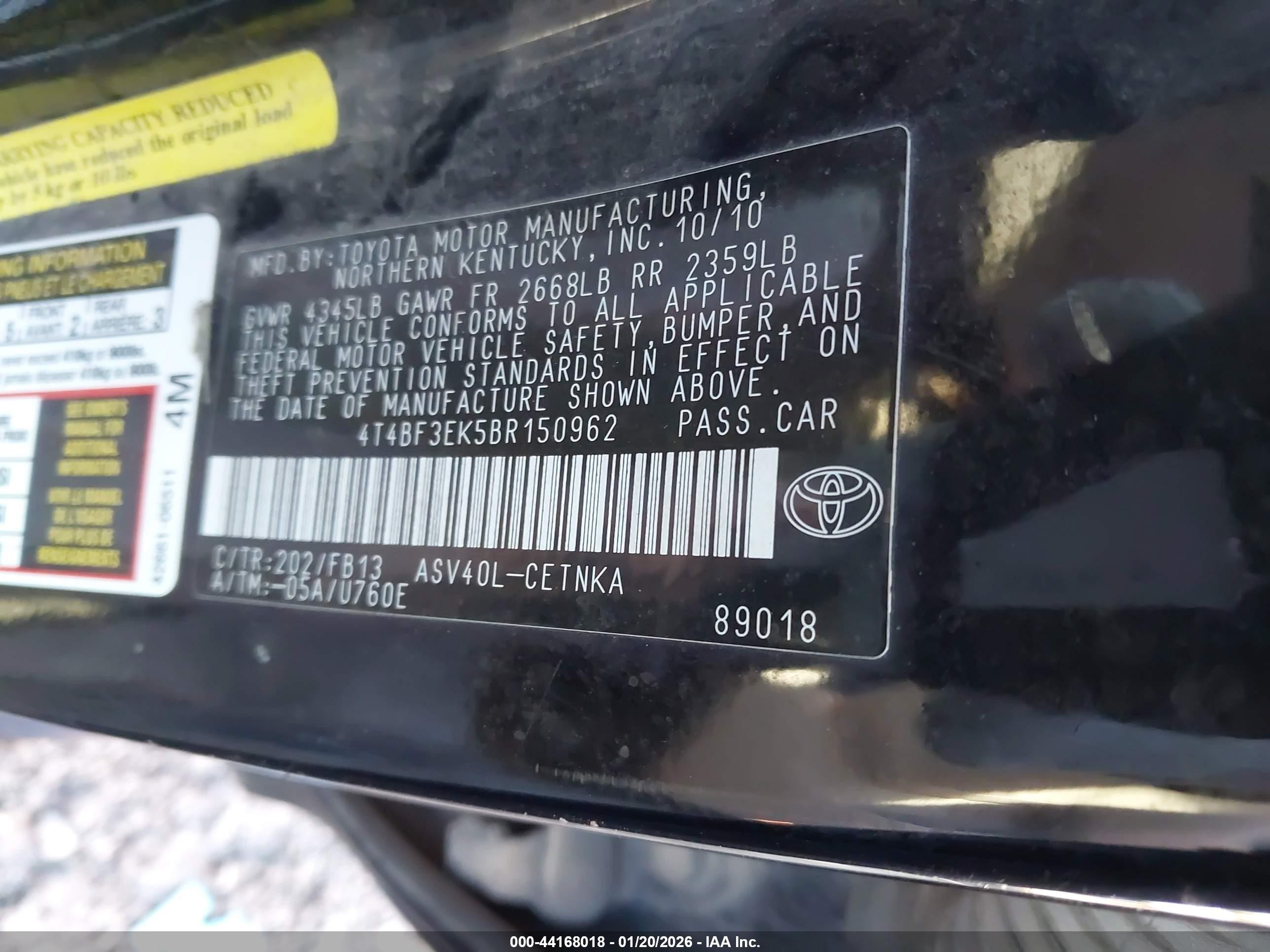 2011 Toyota Camry Le Черный vin: 4T4BF3EK5BR150962