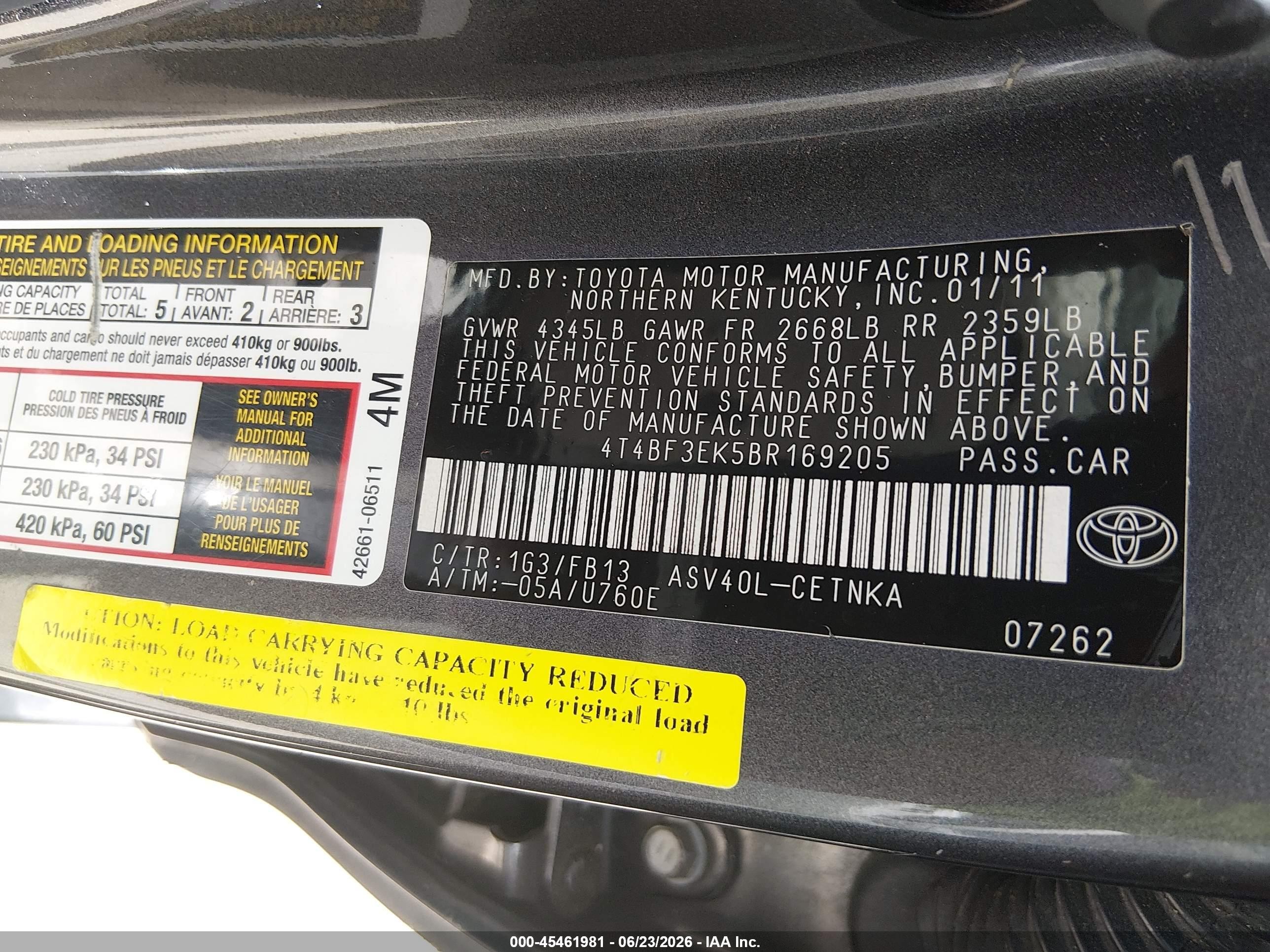 2011 Toyota Camry Le Gray vin: 4T4BF3EK5BR169205