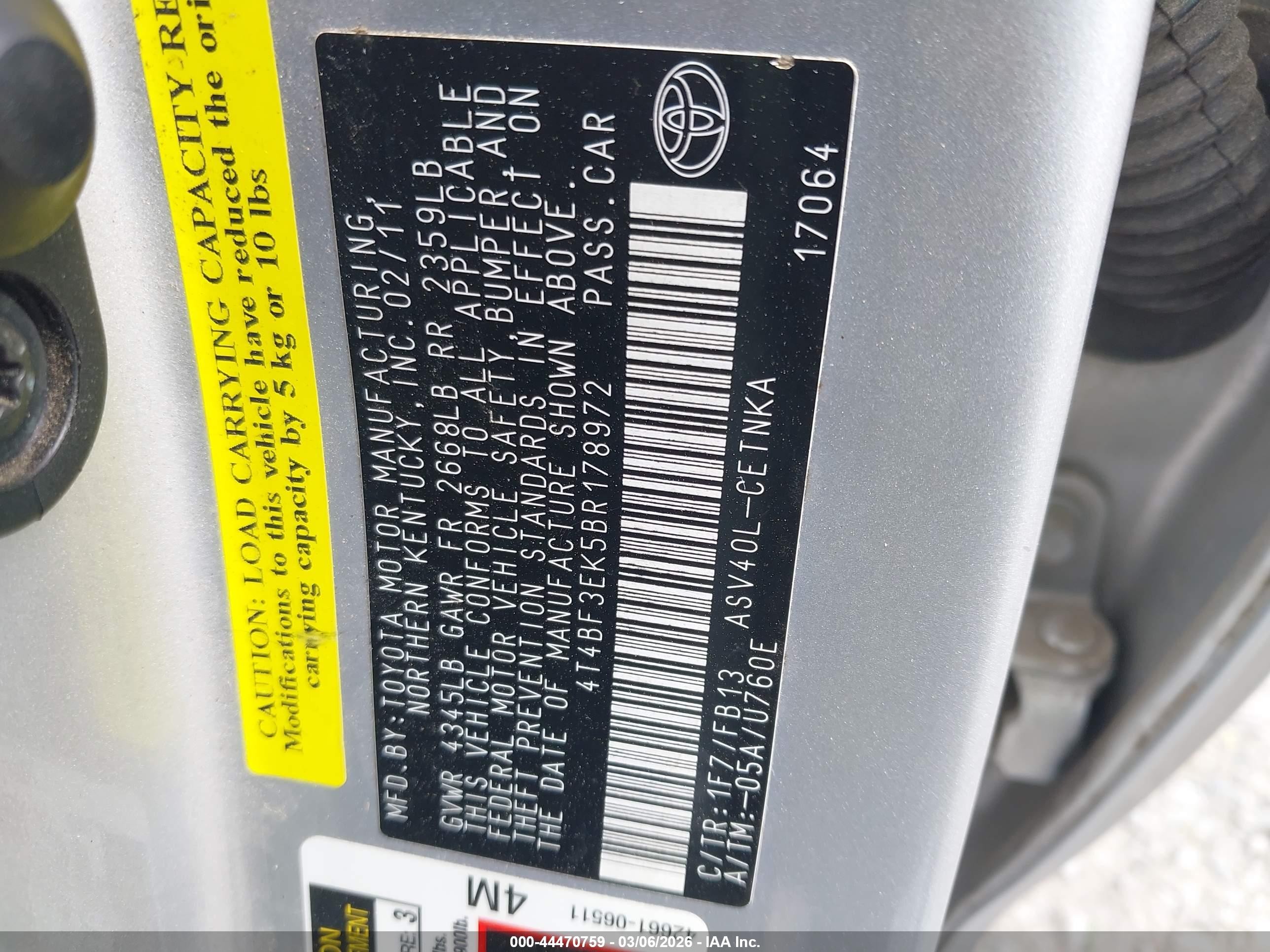 2011 Toyota Camry Le Silver vin: 4T4BF3EK5BR178972