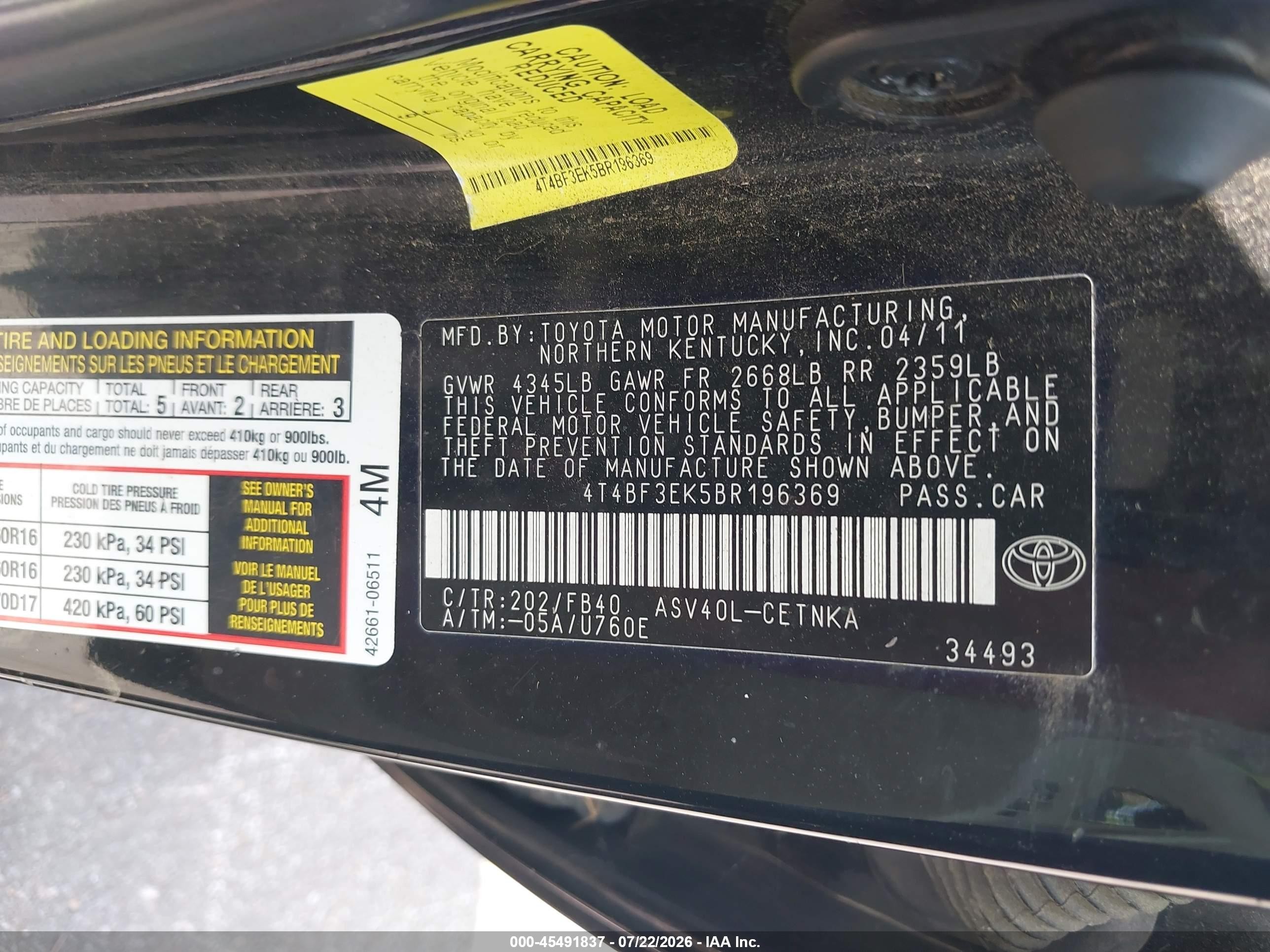 2011 Toyota Camry Le Black vin: 4T4BF3EK5BR196369
