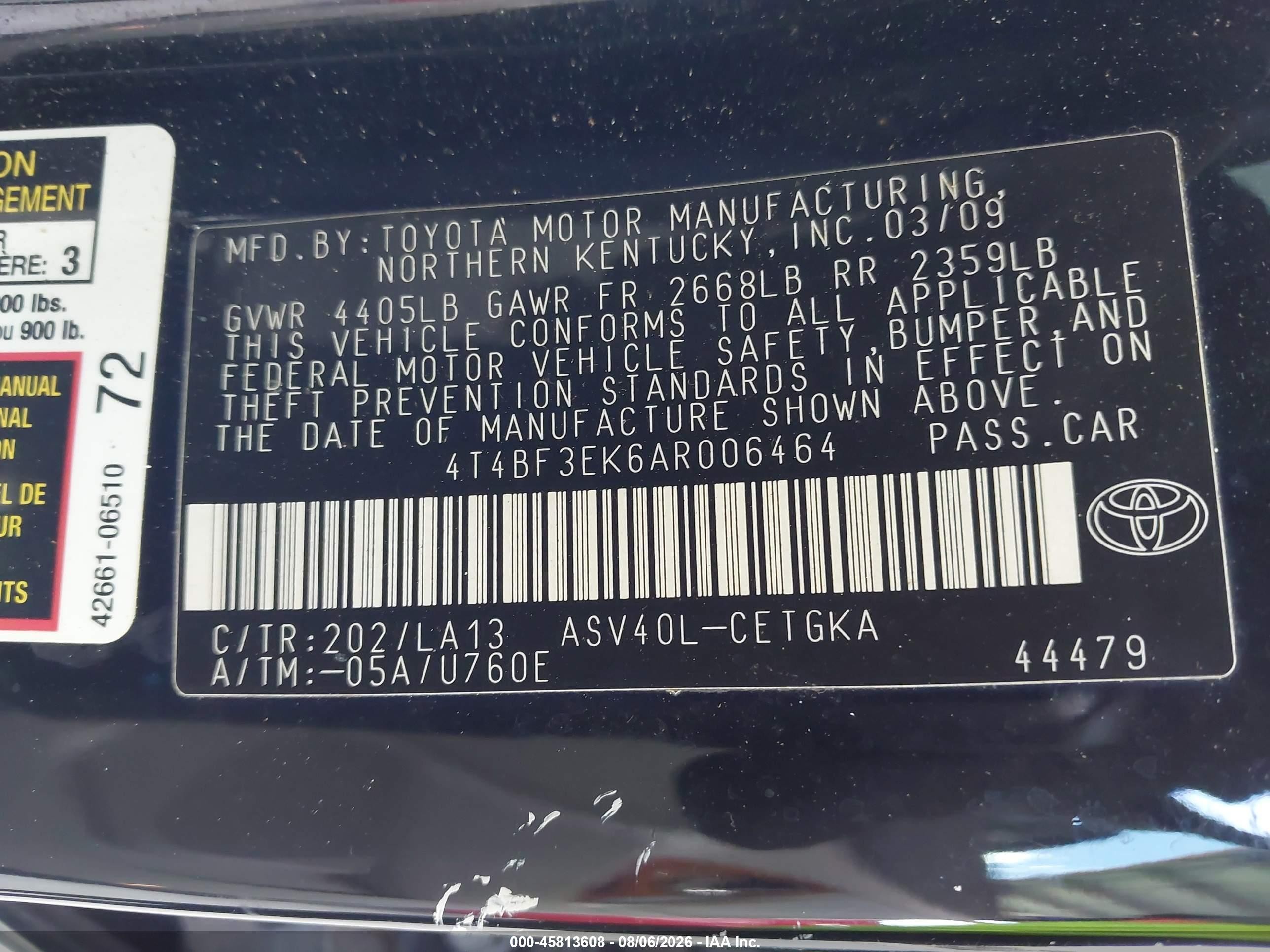 2010 Toyota Camry Xle Черный vin: 4T4BF3EK6AR006464