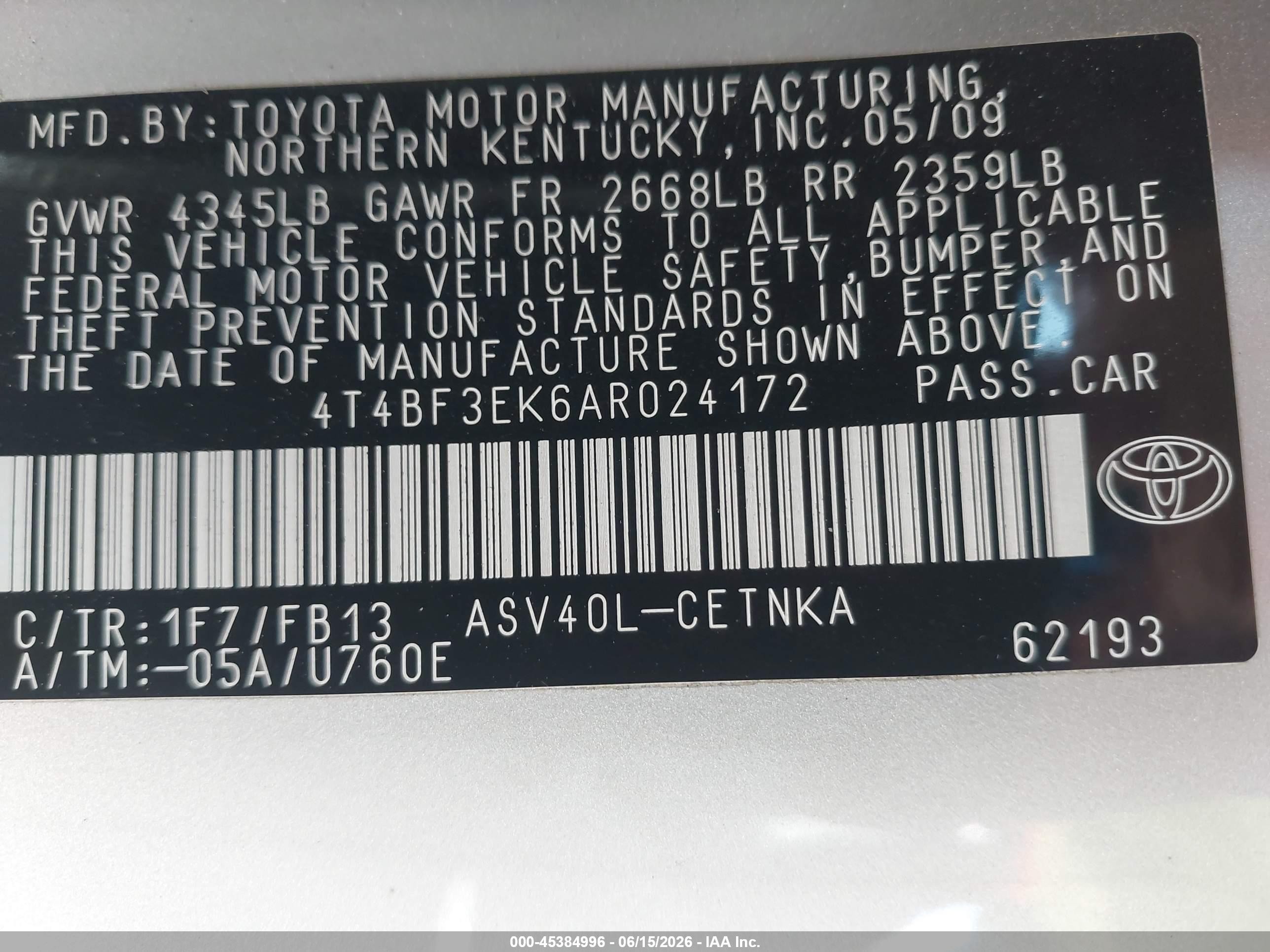 2010 Toyota Camry   Silver vin: 4T4BF3EK6AR024172