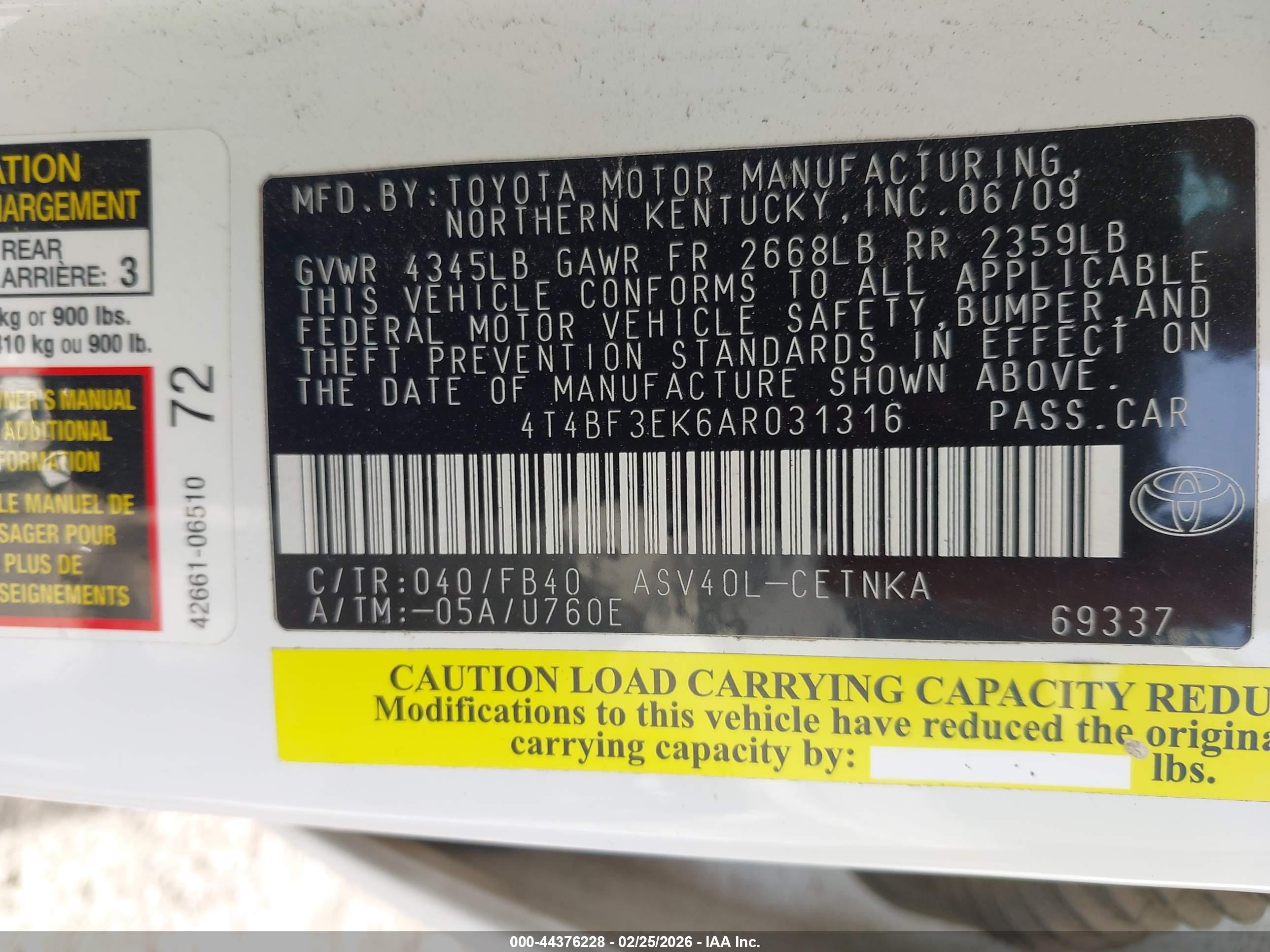 2010 Toyota Camry Le White vin: 4T4BF3EK6AR031316