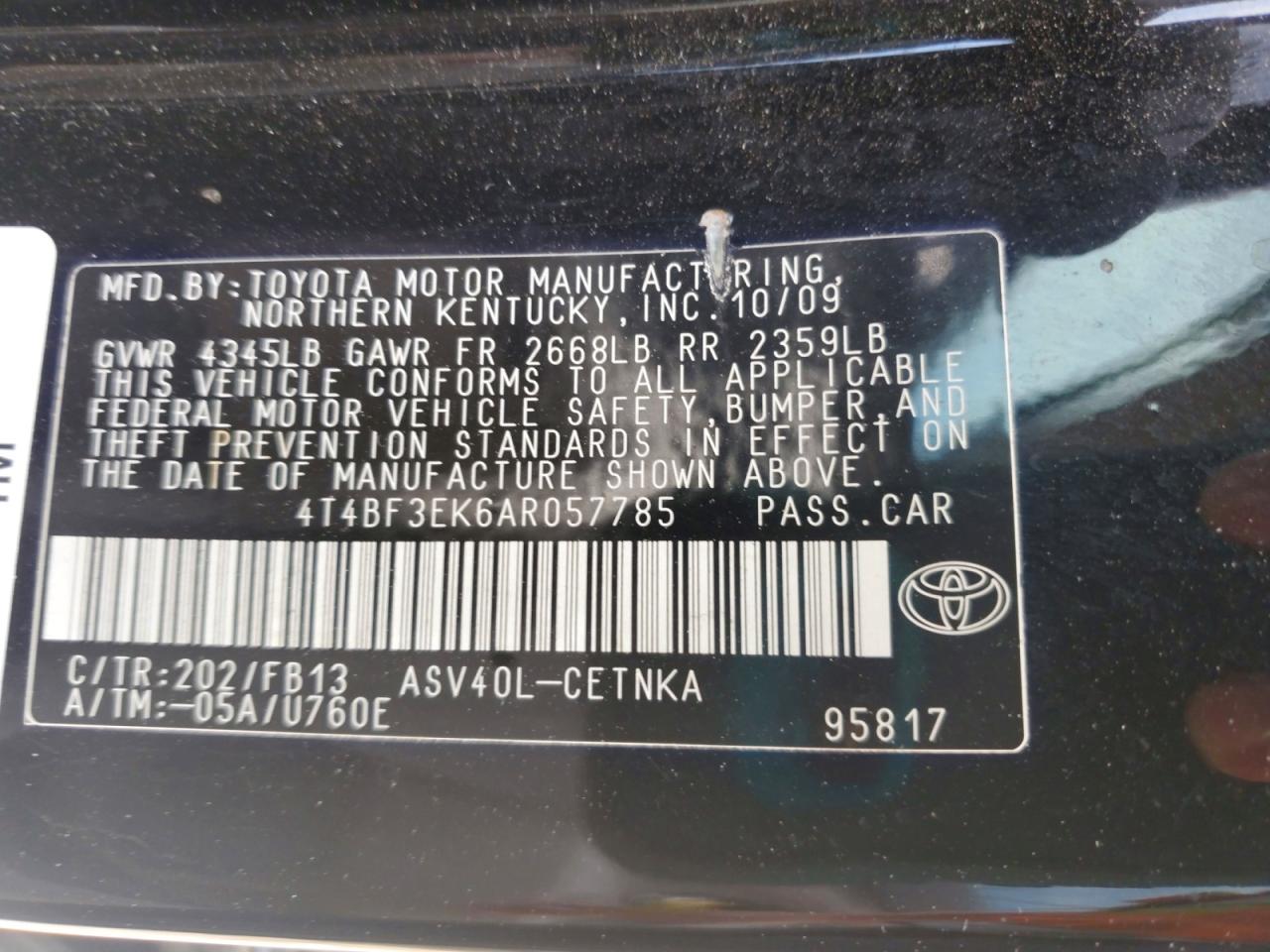 2010 Toyota Camry Le Черный vin: 4T4BF3EK6AR057785