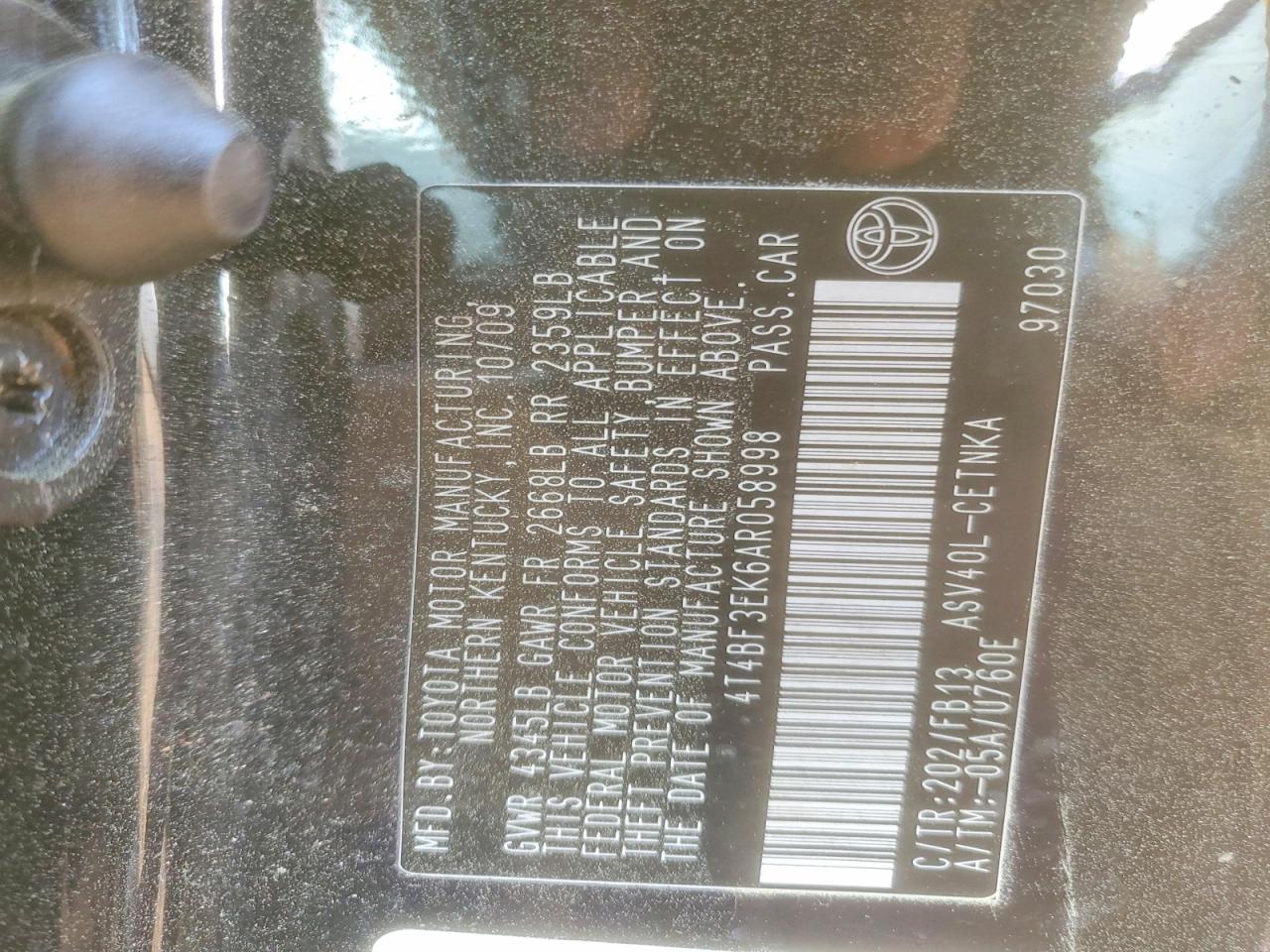 2010 Toyota Camry Le Черный vin: 4T4BF3EK6AR058998