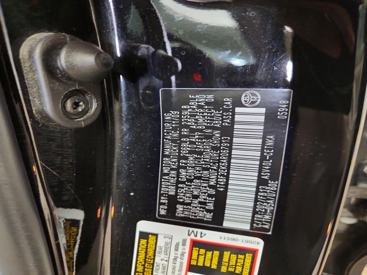 2010 Toyota Camry Le Black vin: 4T4BF3EK6AR067913