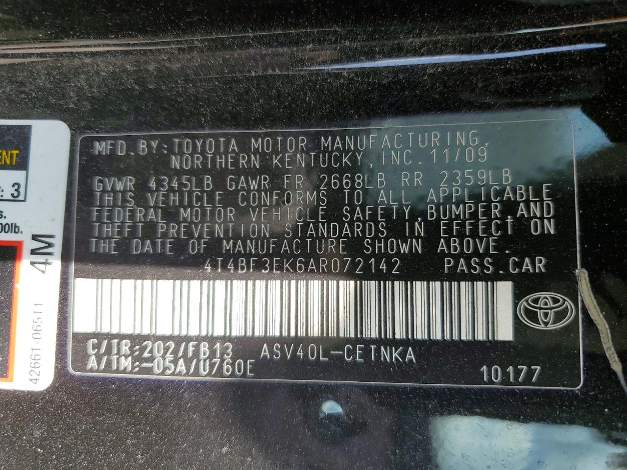 2010 Toyota Camry Le Black vin: 4T4BF3EK6AR072142