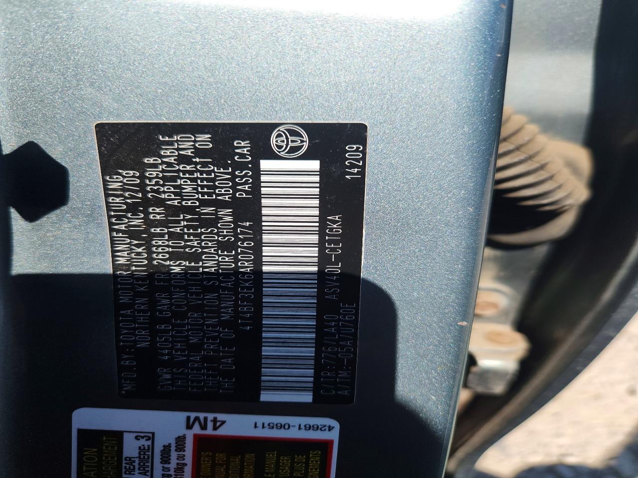 2010 Toyota Camry Xle Blue vin: 4T4BF3EK6AR076174