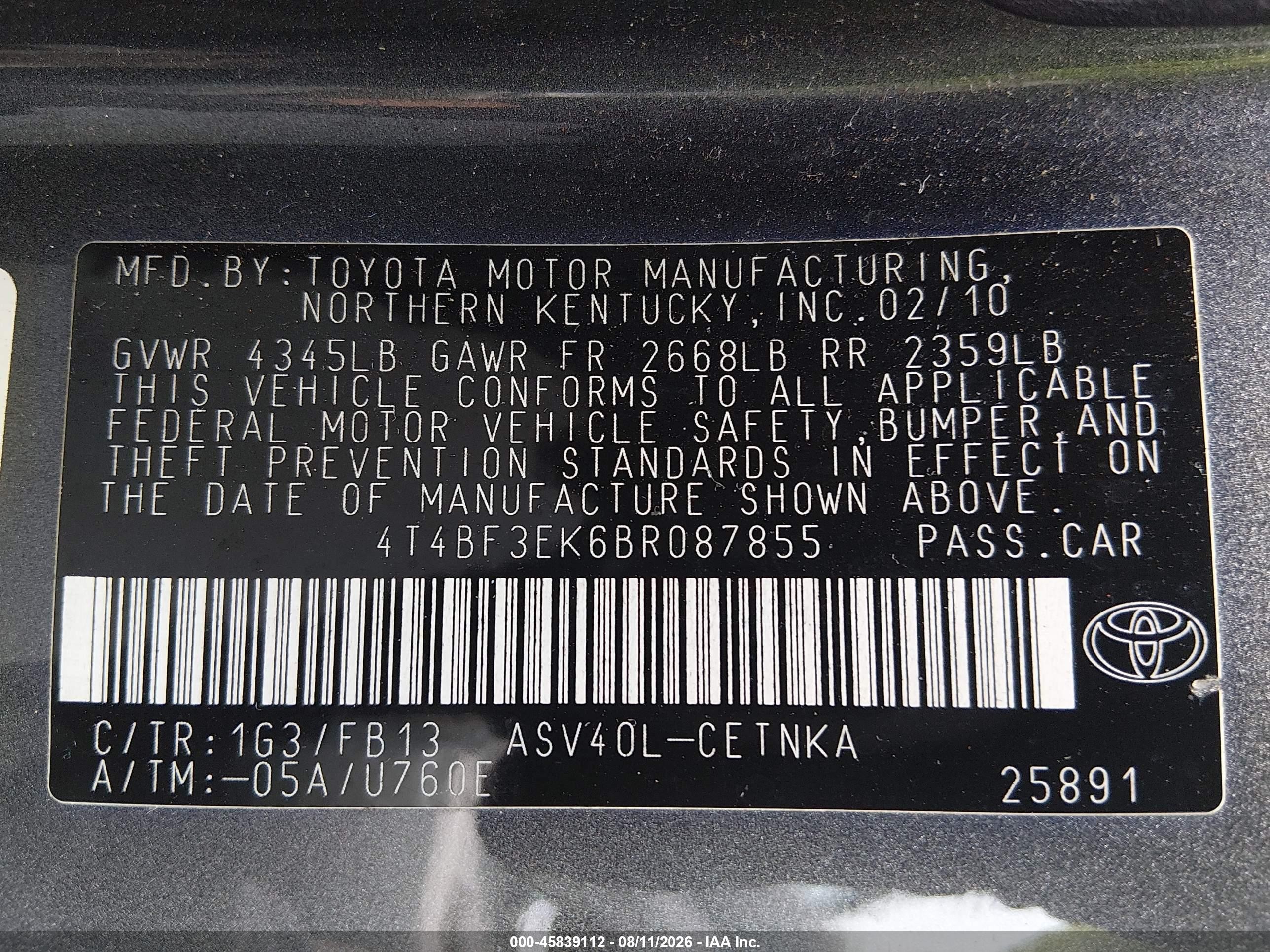 2011 Toyota Camry Le Серый vin: 4T4BF3EK6BR087855