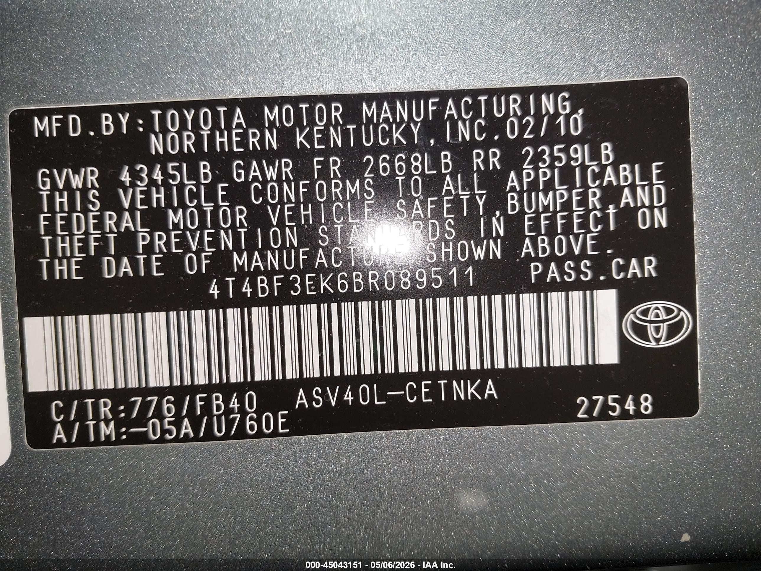 2011 Toyota Camry Le Синий vin: 4T4BF3EK6BR089511