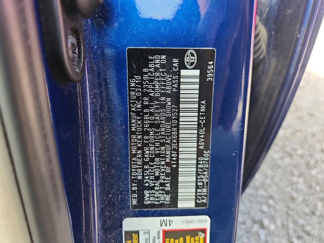 2011 Toyota Camry Base Blue vin: 4T4BF3EK6BR101527