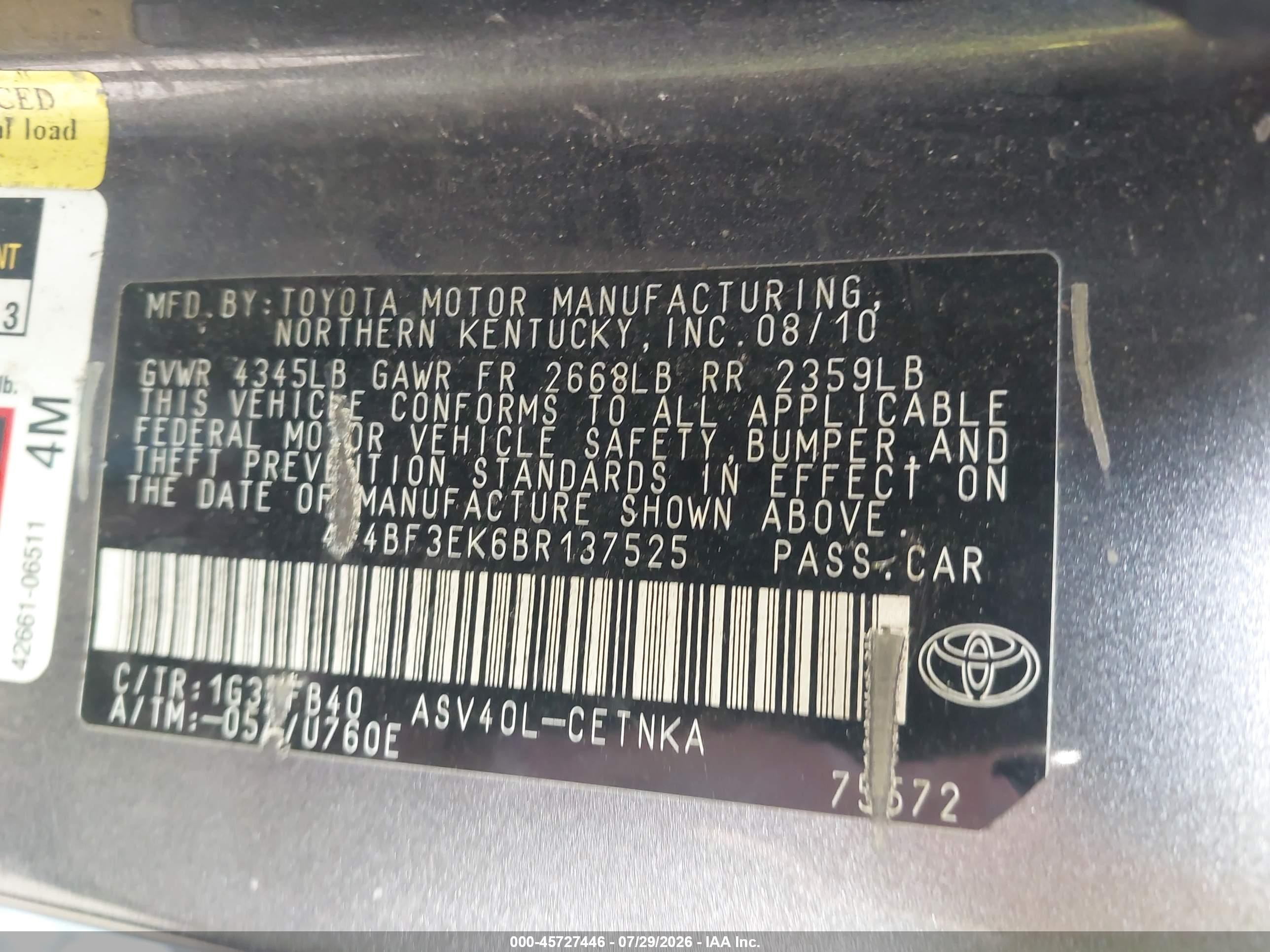2011 Toyota Camry Le Gray vin: 4T4BF3EK6BR137525