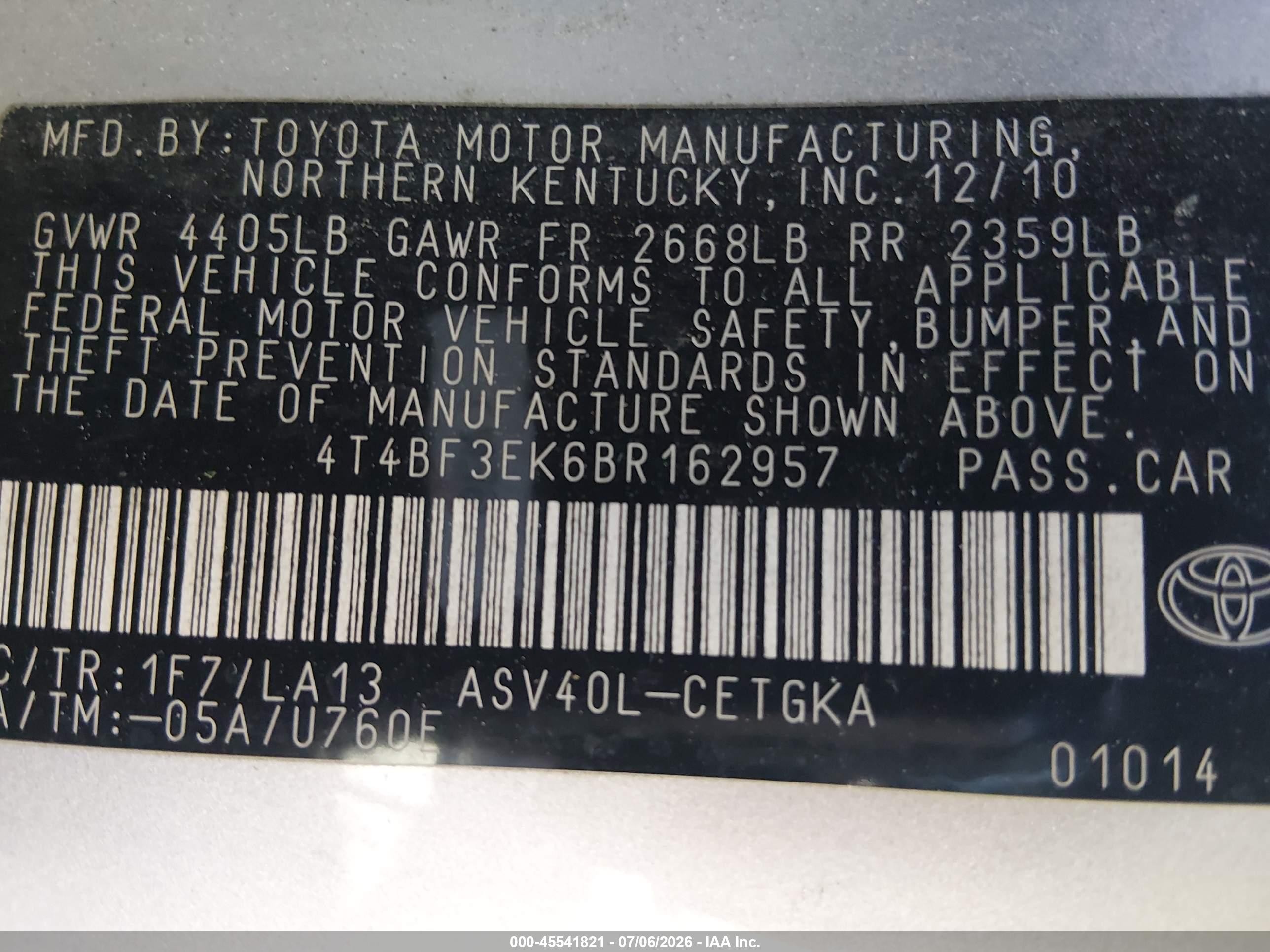 2011 Toyota Camry Xle Серебряный vin: 4T4BF3EK6BR162957