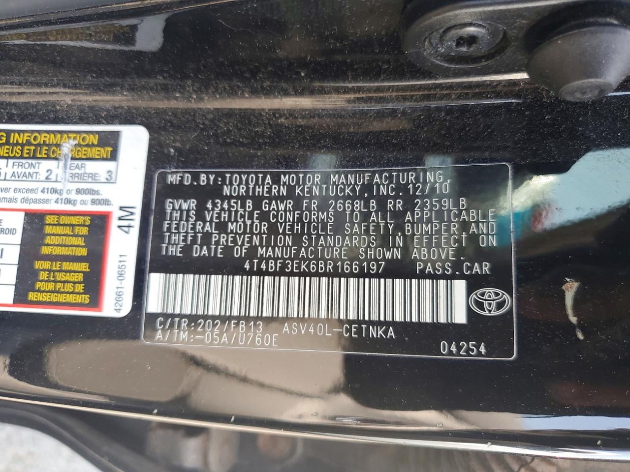 2011 Toyota Camry Le Black vin: 4T4BF3EK6BR166197