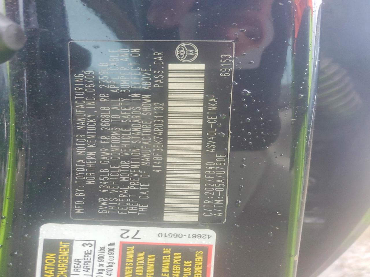 2010 Toyota Camry Le Black vin: 4T4BF3EK7AR031132