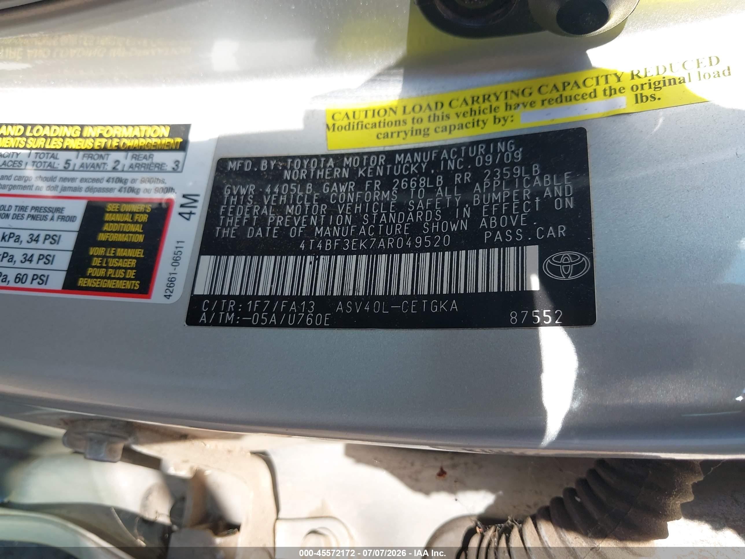 2010 Toyota Camry Xle Серебряный vin: 4T4BF3EK7AR049520