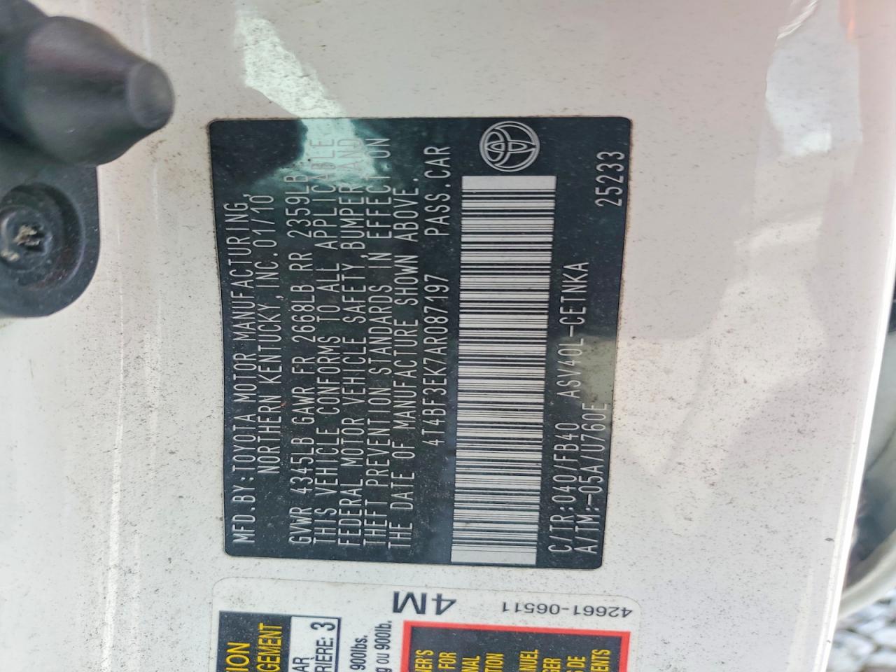 2010 Toyota Camry Le Белый vin: 4T4BF3EK7AR087197