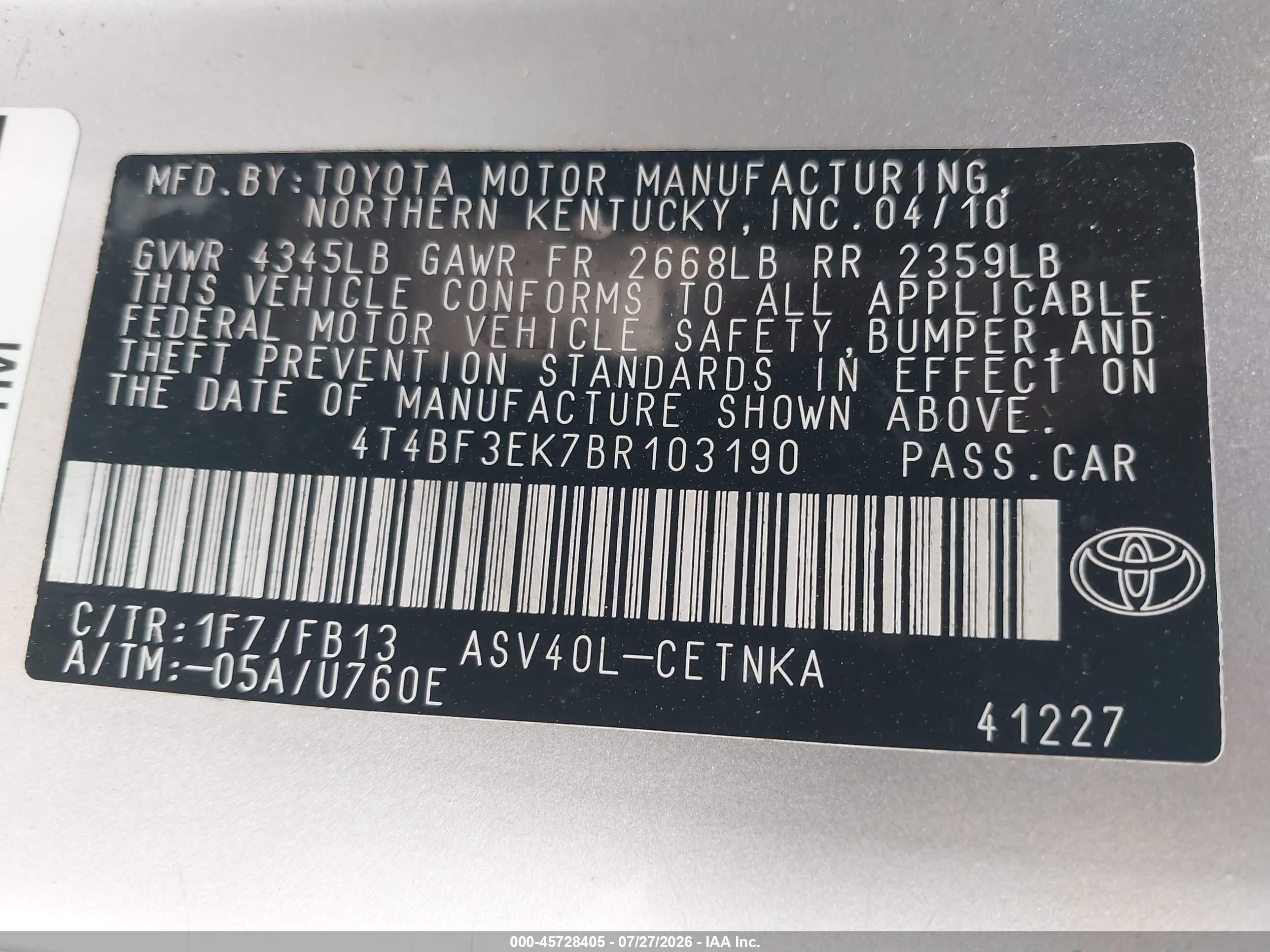2011 Toyota Camry Le Серебряный vin: 4T4BF3EK7BR103190