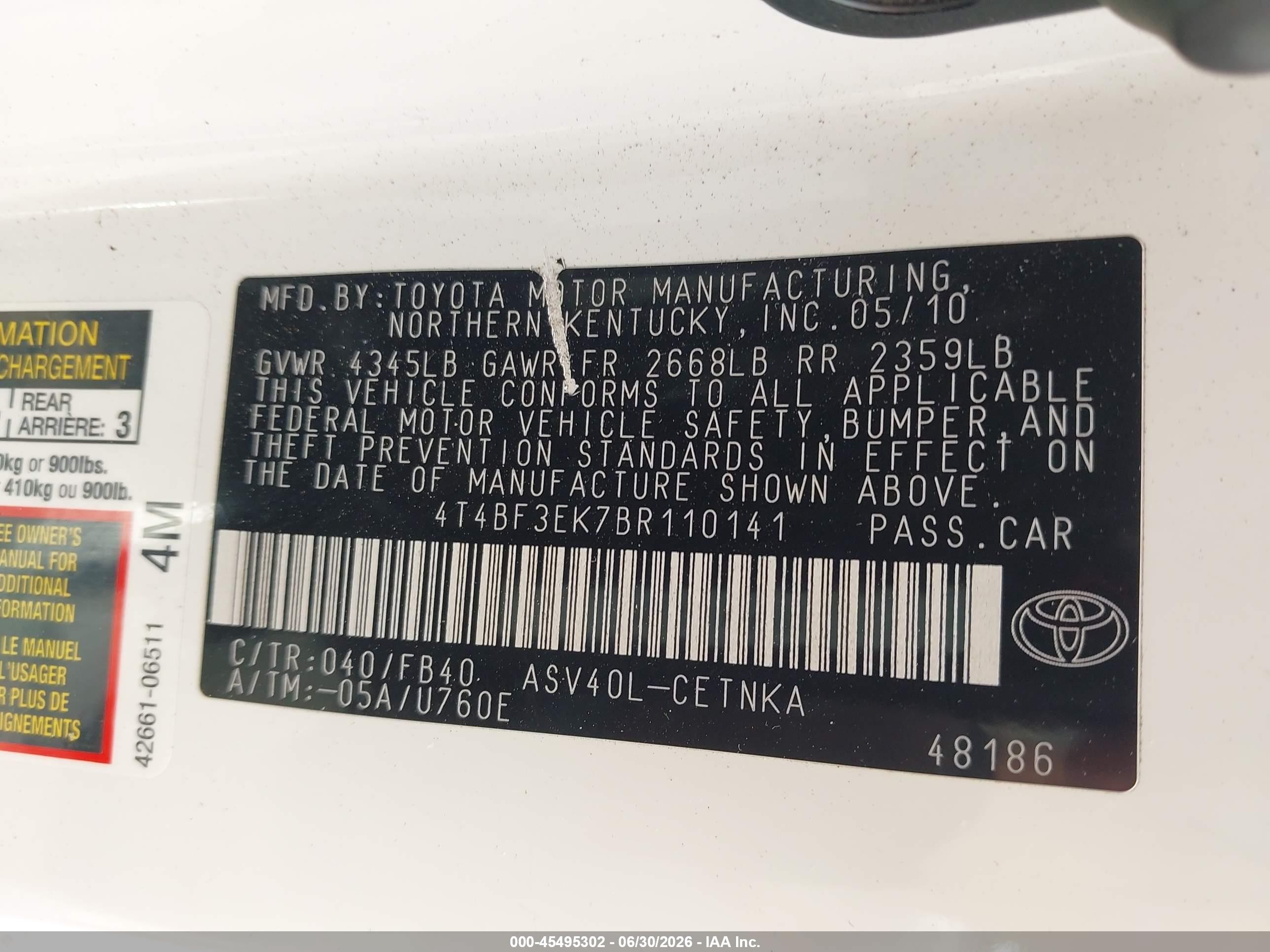 2011 Toyota Camry Le White vin: 4T4BF3EK7BR110141
