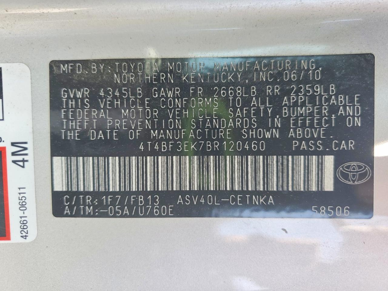 2011 Toyota Camry Base Серебряный vin: 4T4BF3EK7BR120460
