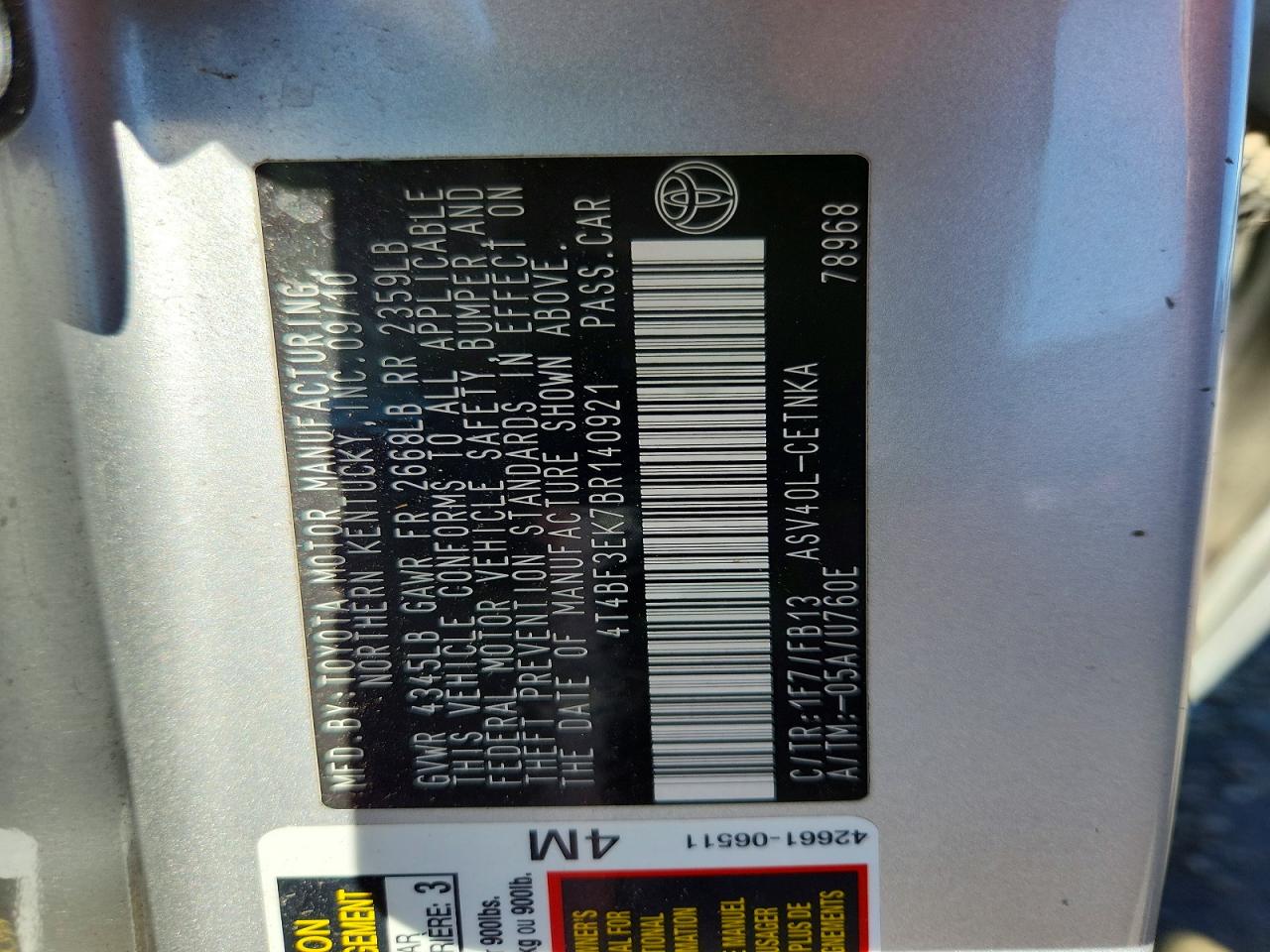 2011 Toyota Camry Silver vin: 4T4BF3EK7BR140921