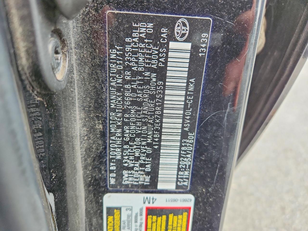 2011 Toyota Camry Le Black vin: 4T4BF3EK7BR175359