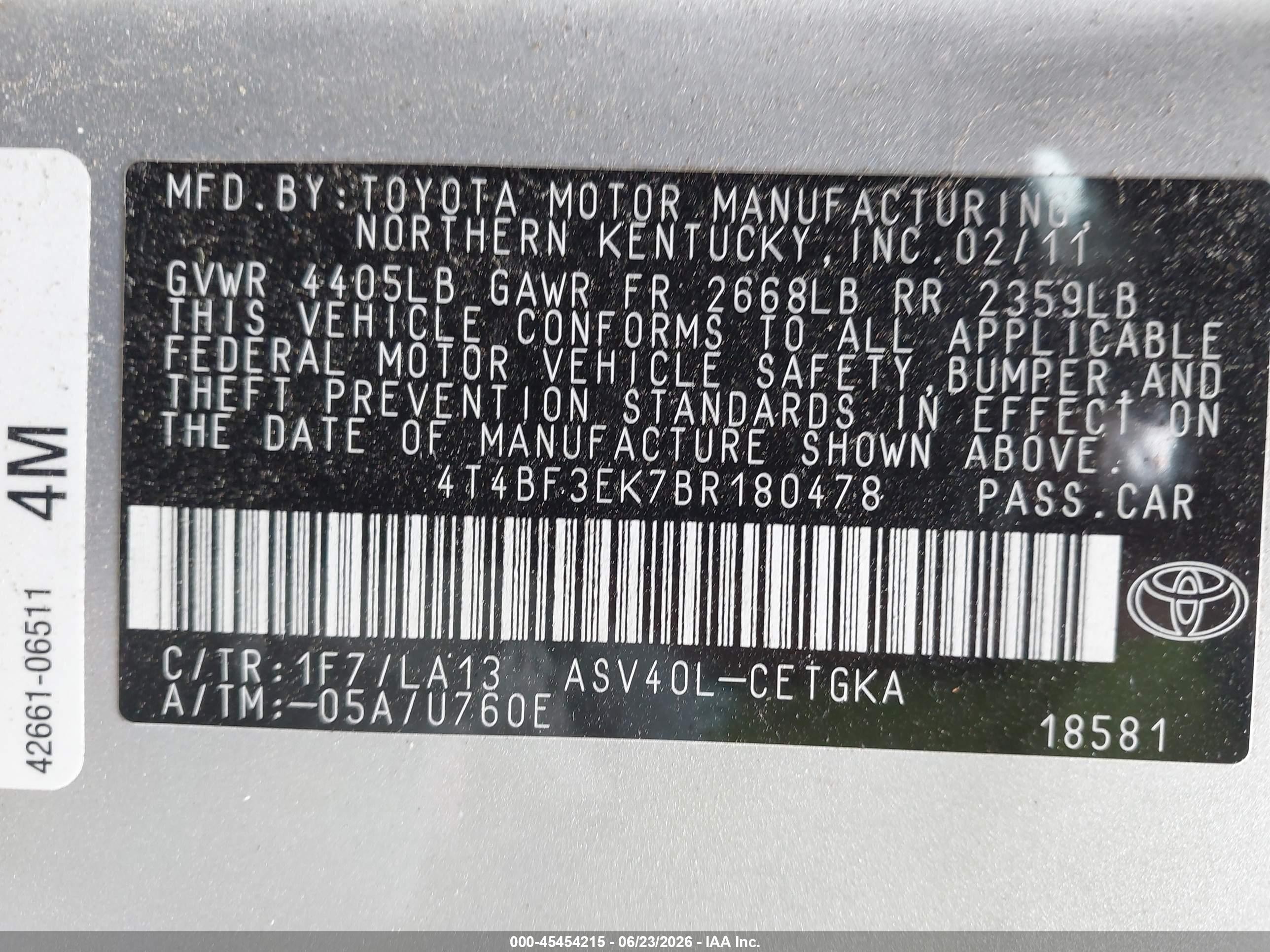 2011 Toyota Camry Xle Silver vin: 4T4BF3EK7BR180478