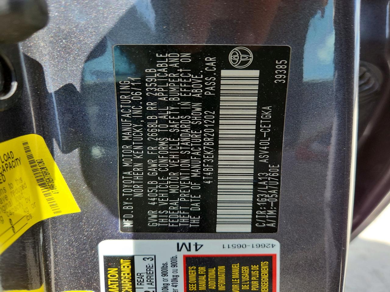 2011 Toyota Camry Xle Gray vin: 4T4BF3EK7BR201202