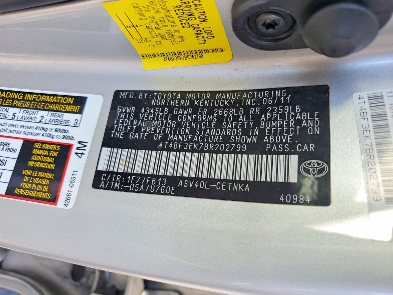 2011 Toyota Camry Le Silver vin: 4T4BF3EK7BR202799