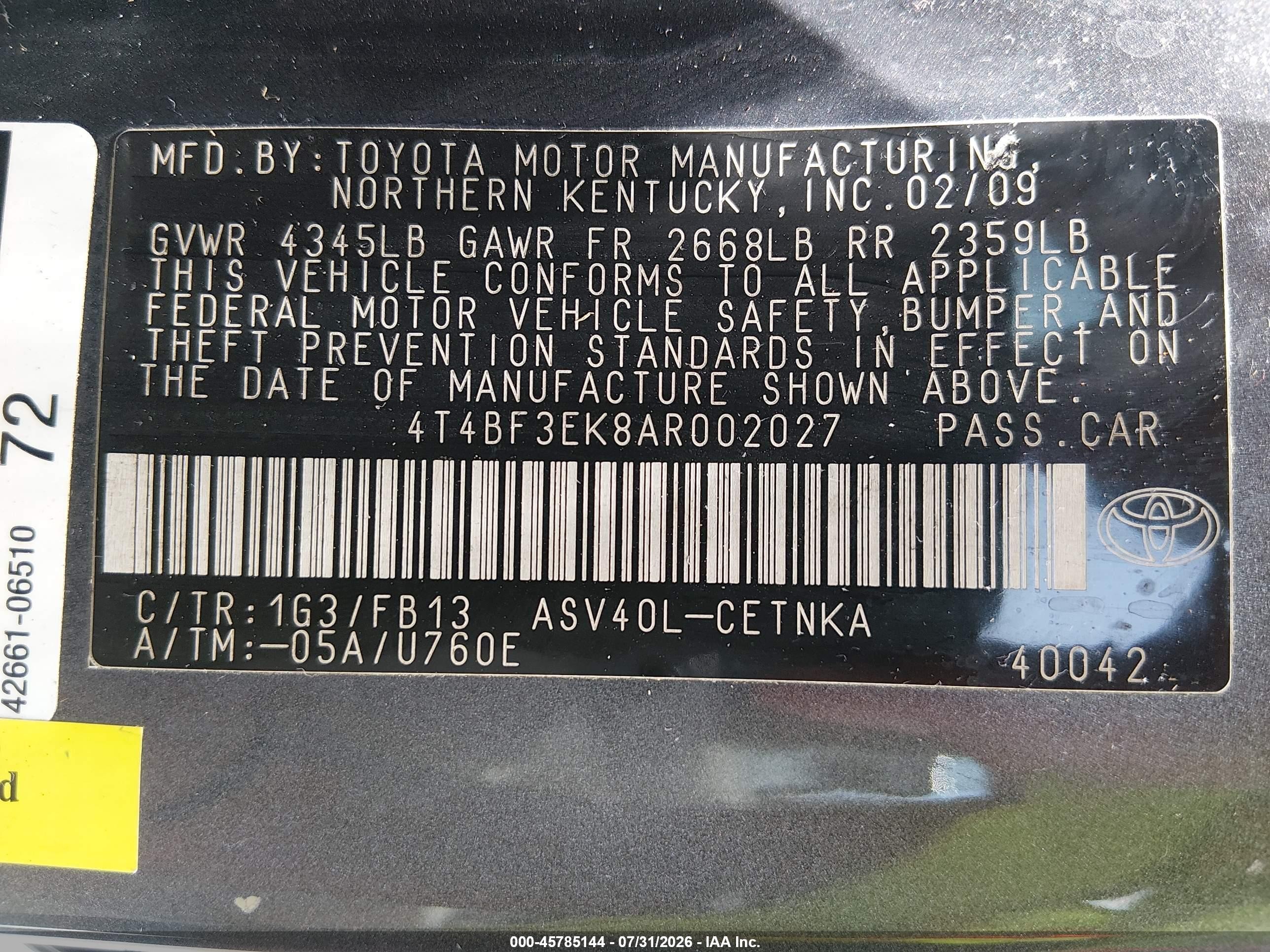 2010 Toyota Camry Le Серый vin: 4T4BF3EK8AR002027
