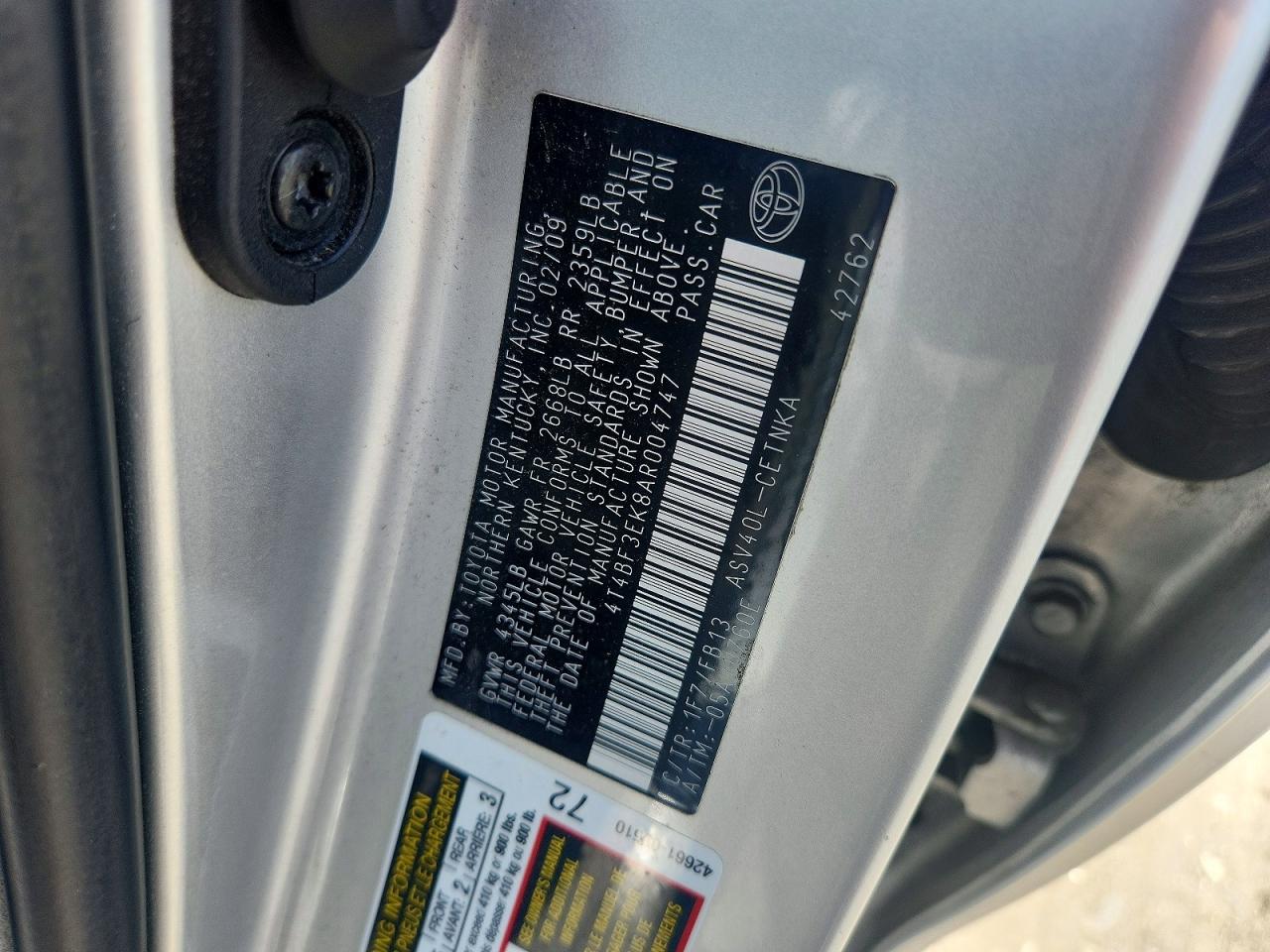 2010 Toyota Camry Le Silver vin: 4T4BF3EK8AR004747