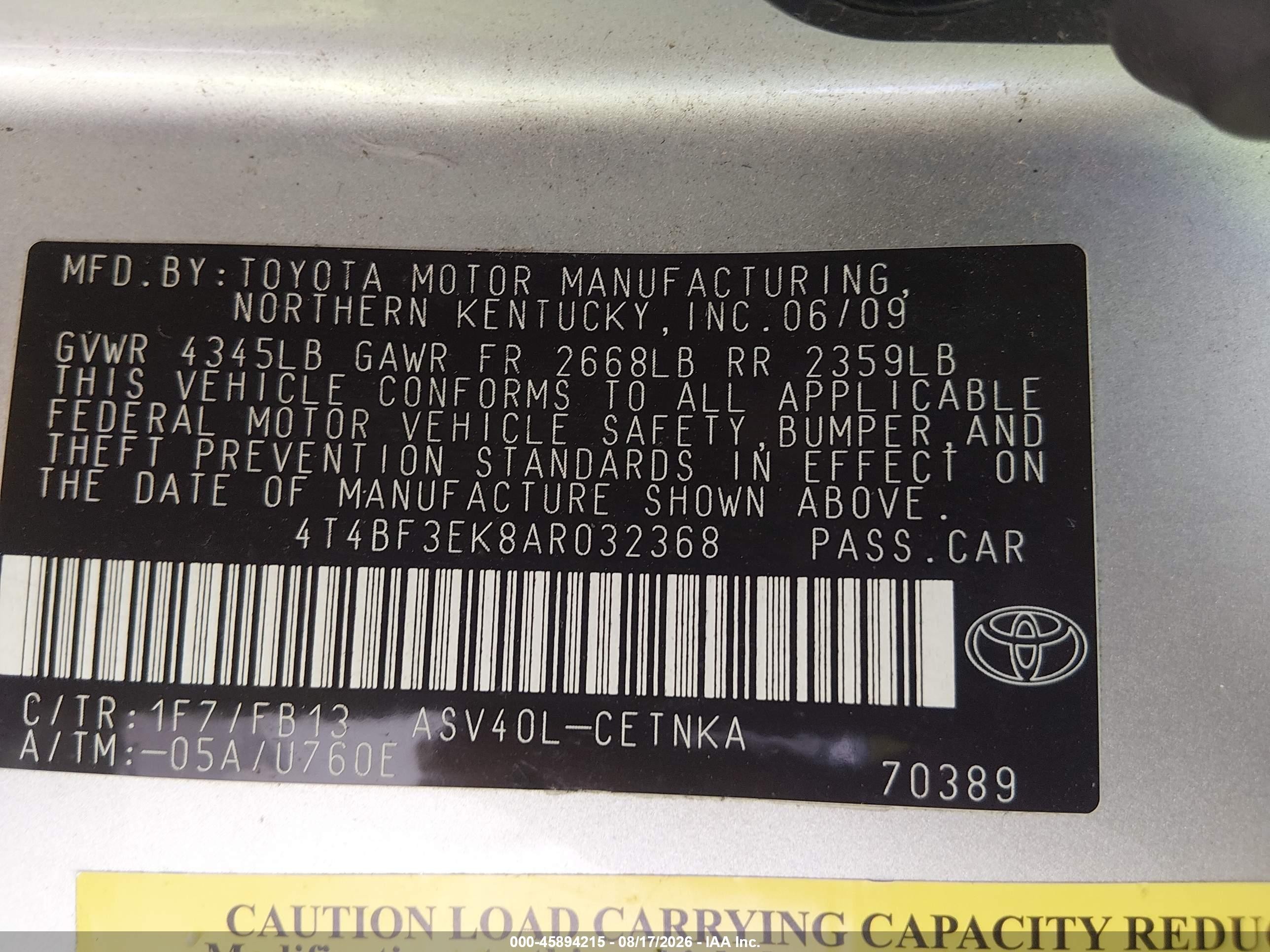 2010 Toyota Camry Le Серебряный vin: 4T4BF3EK8AR032368