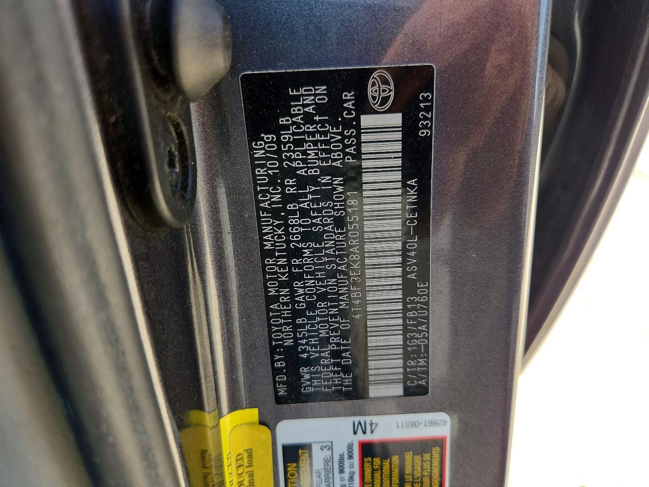 2010 Toyota Camry Le Gray vin: 4T4BF3EK8AR055181