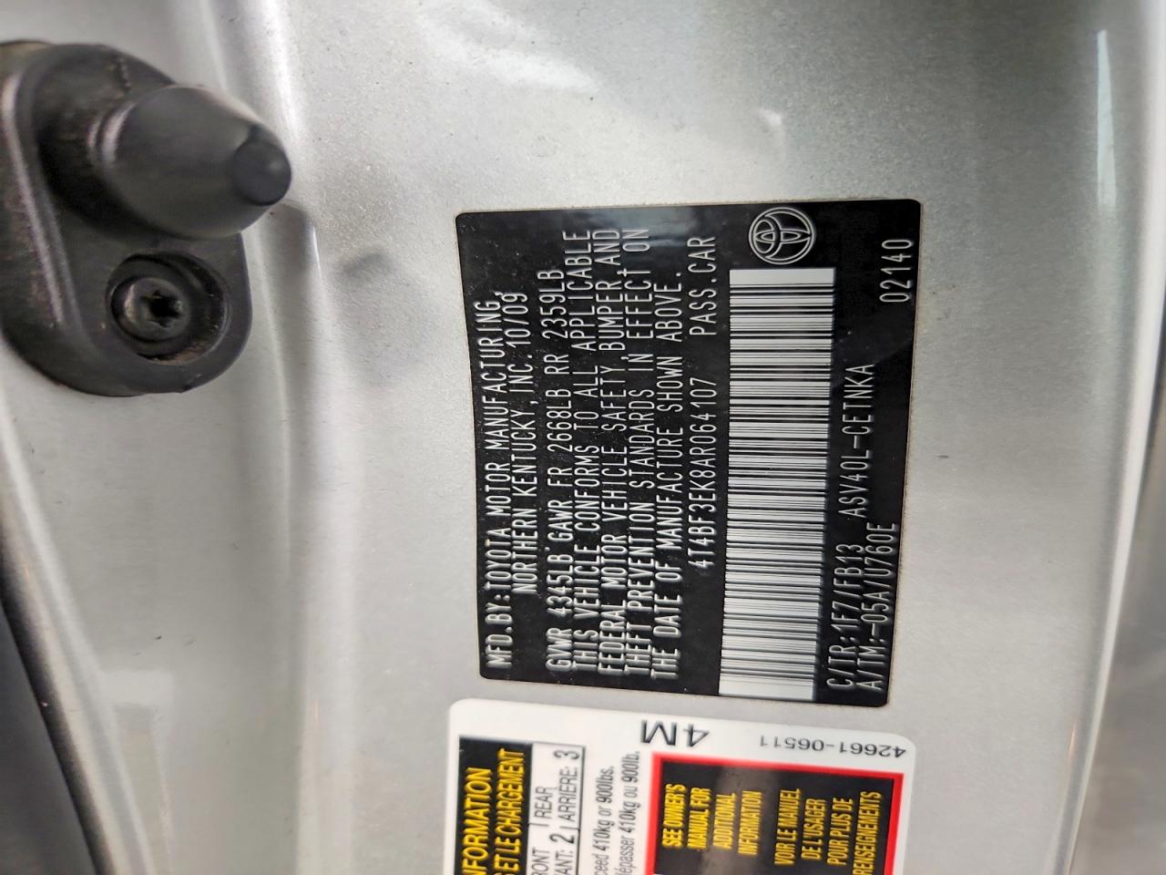 2010 Toyota Camry Le Silver vin: 4T4BF3EK8AR064107