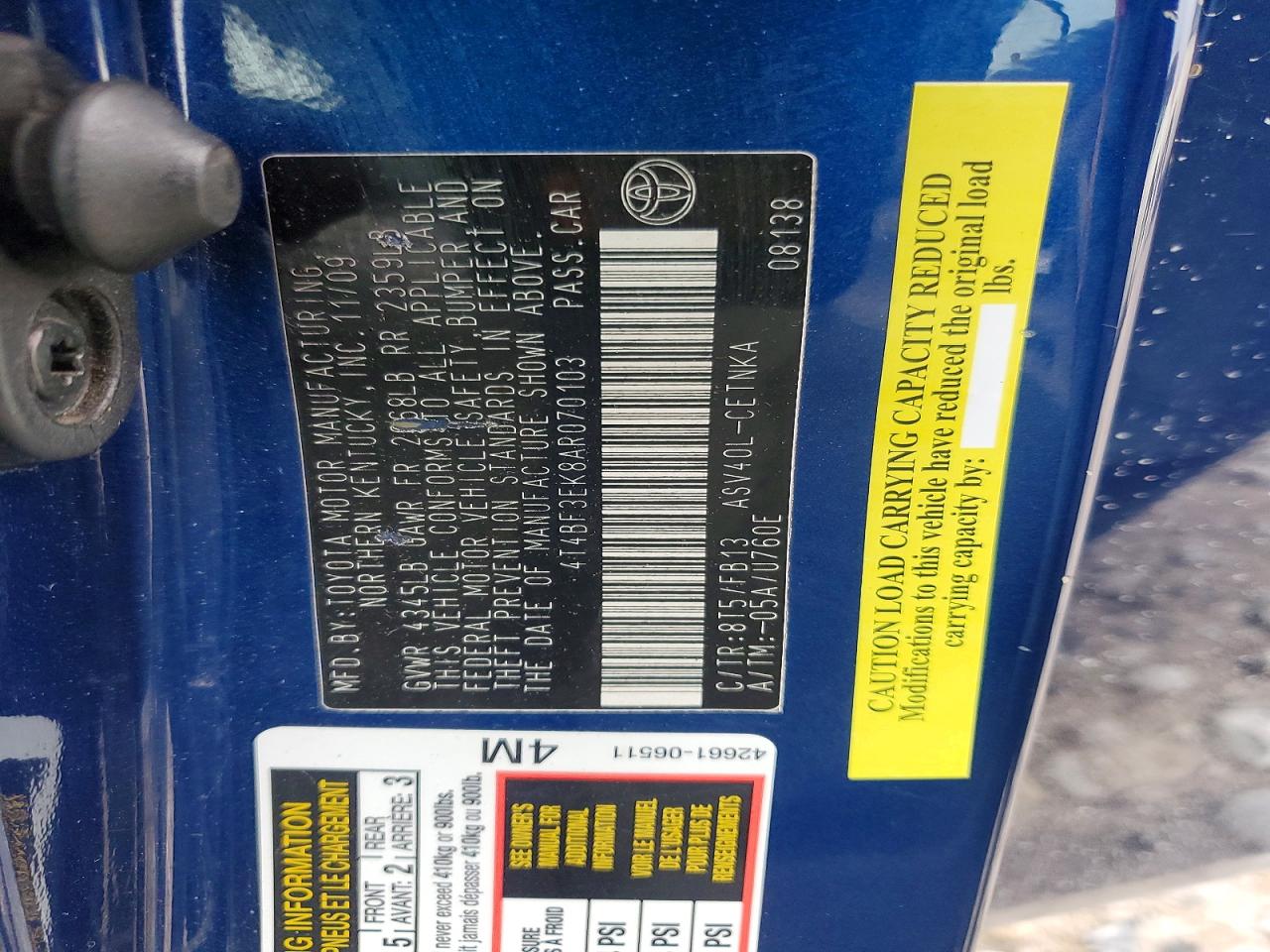 2010 Toyota Camry Le Blue vin: 4T4BF3EK8AR070103