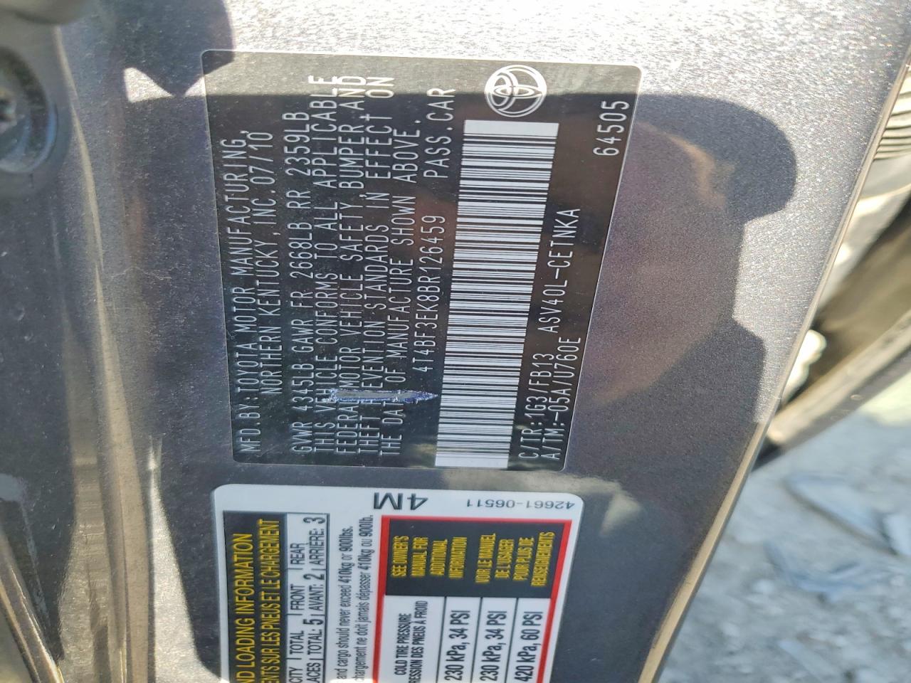2011 Toyota Camry Le Gray vin: 4T4BF3EK8BR126459
