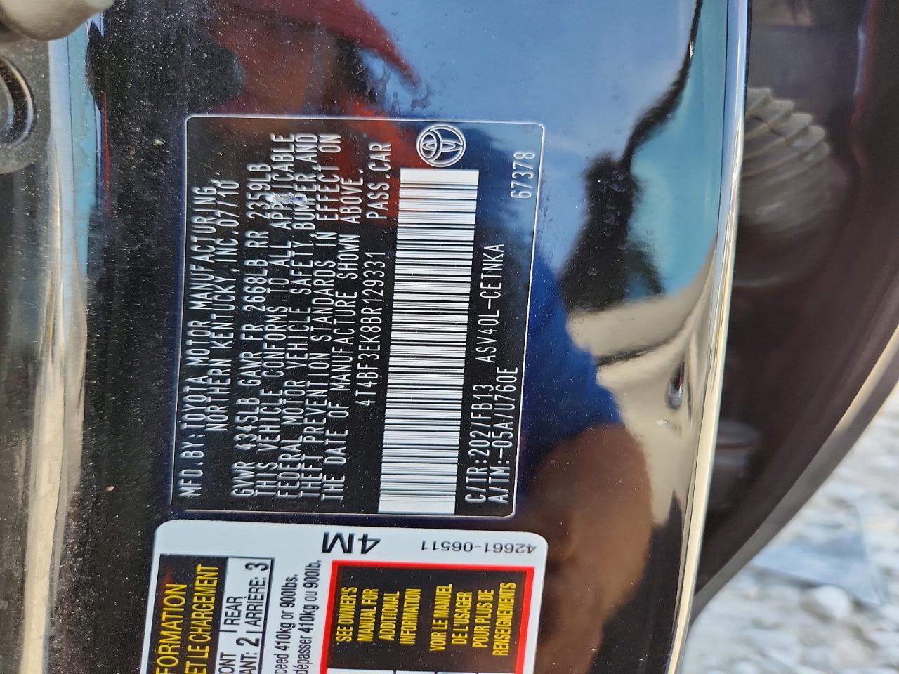 2011 Toyota Camry Le Черный vin: 4T4BF3EK8BR129331