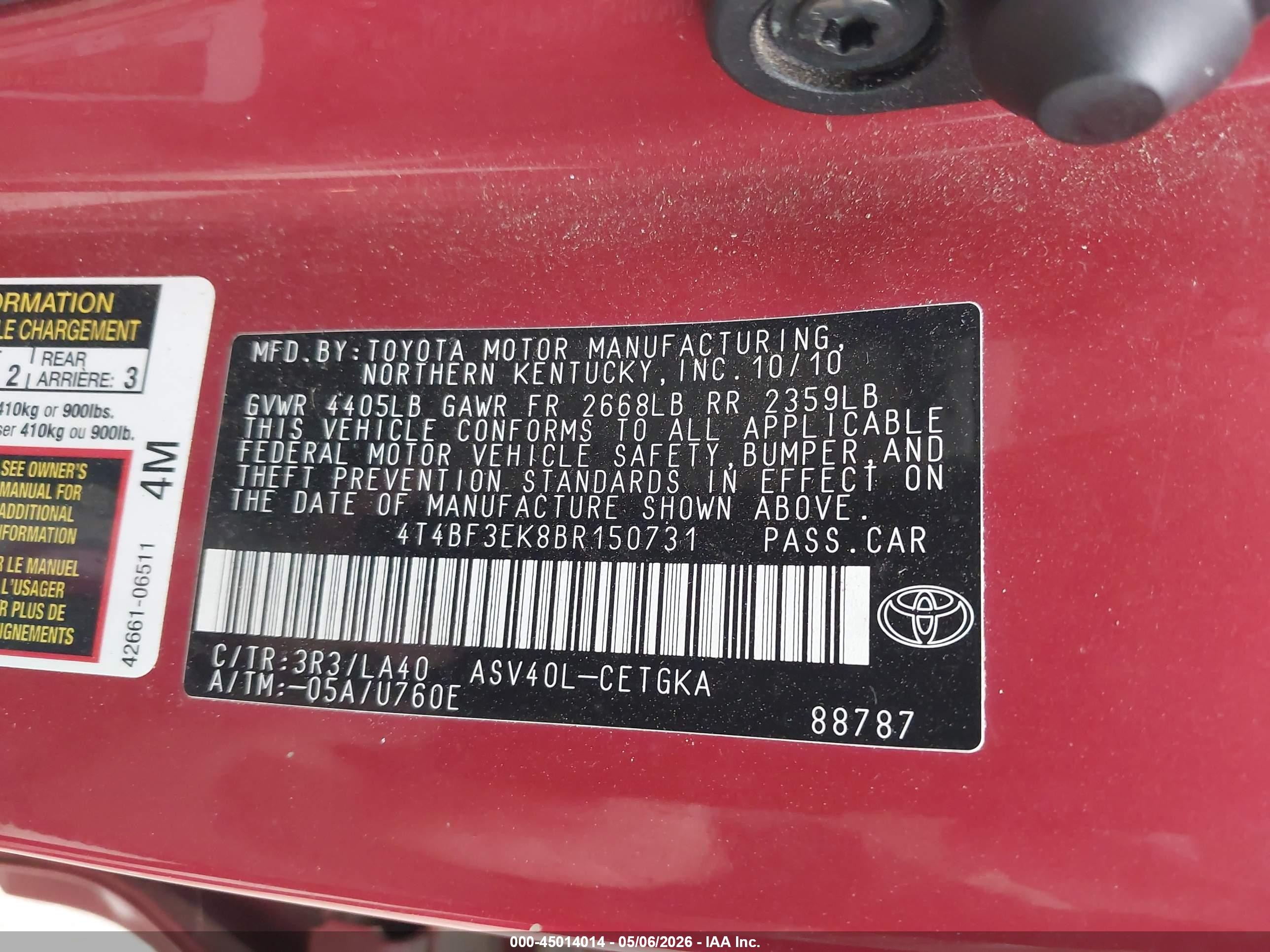 2011 Toyota Camry Xle Red vin: 4T4BF3EK8BR150731