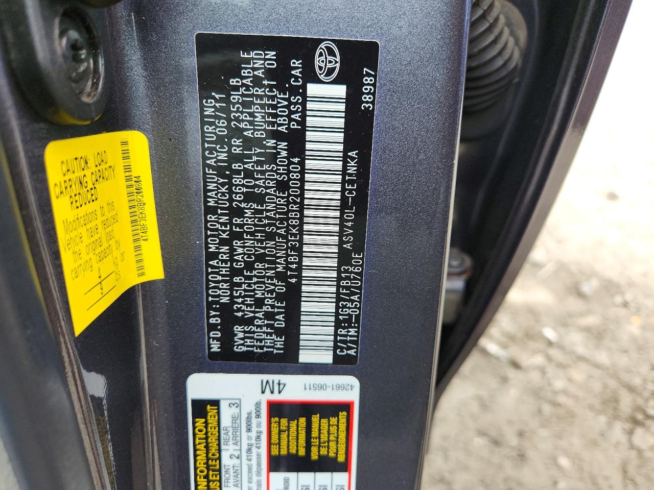 2011 Toyota Camry Le Gray vin: 4T4BF3EK8BR200804