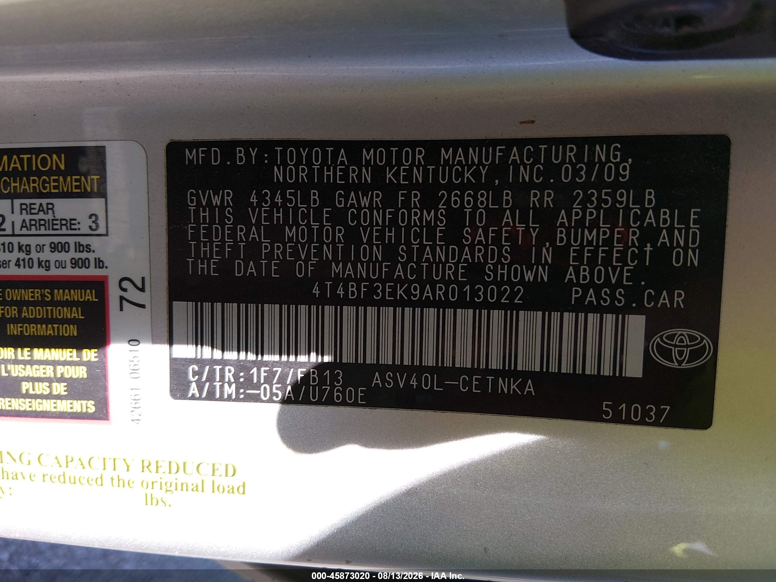 2010 Toyota Camry Se/le/xle Серебряный vin: 4T4BF3EK9AR013022