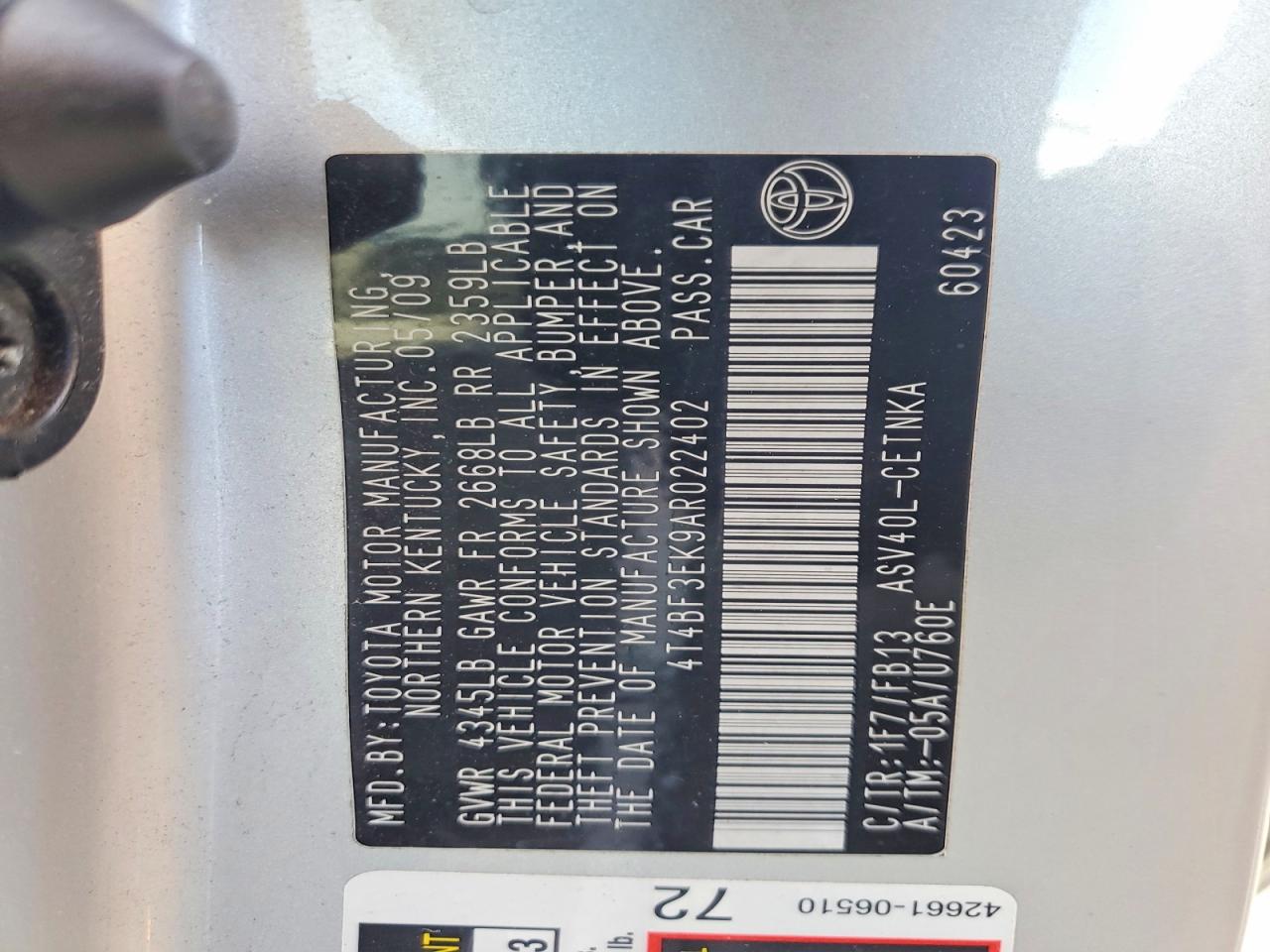 2010 Toyota Camry Le Silver vin: 4T4BF3EK9AR022402