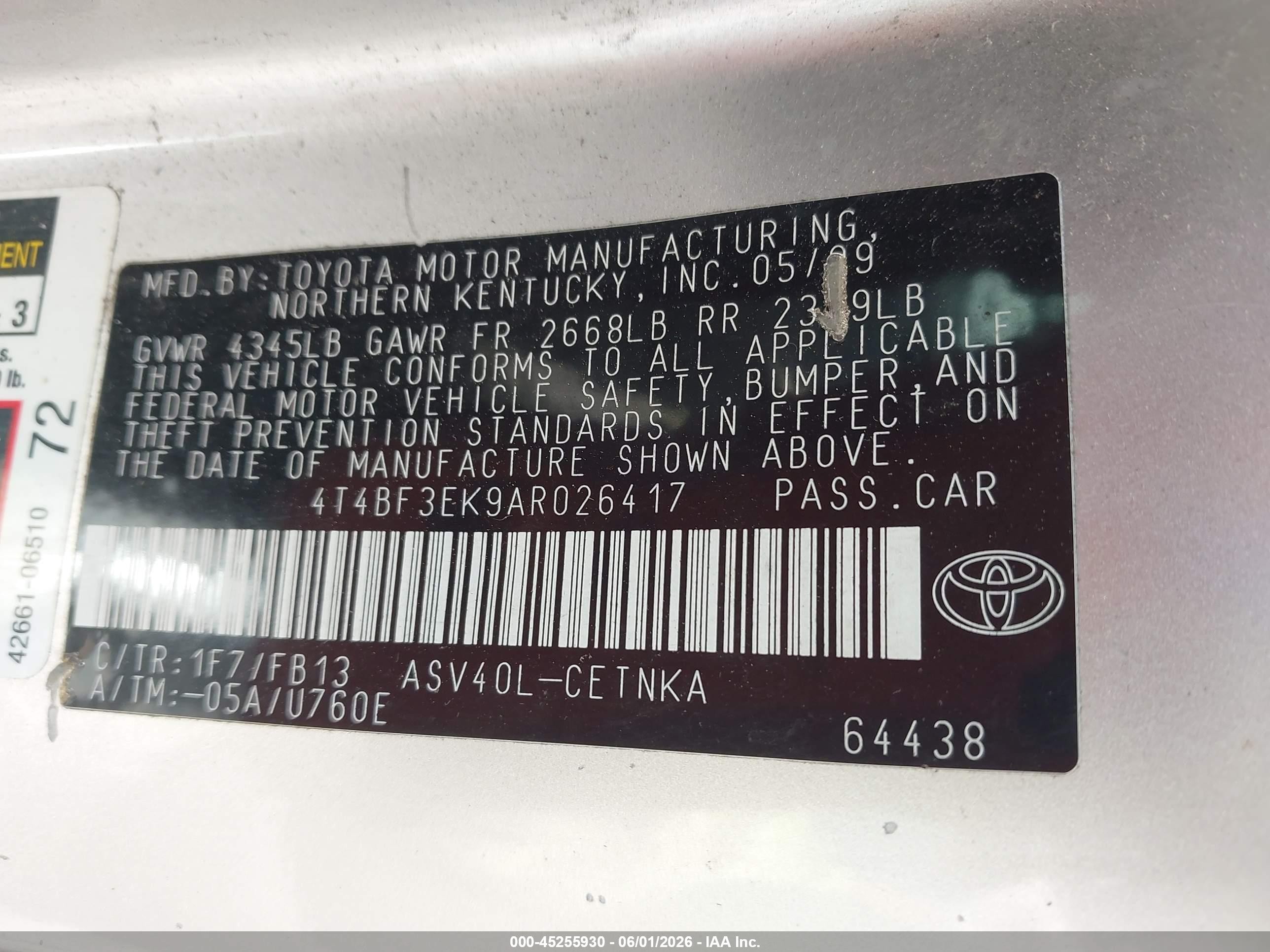 2010 Toyota Camry Le Silver vin: 4T4BF3EK9AR026417