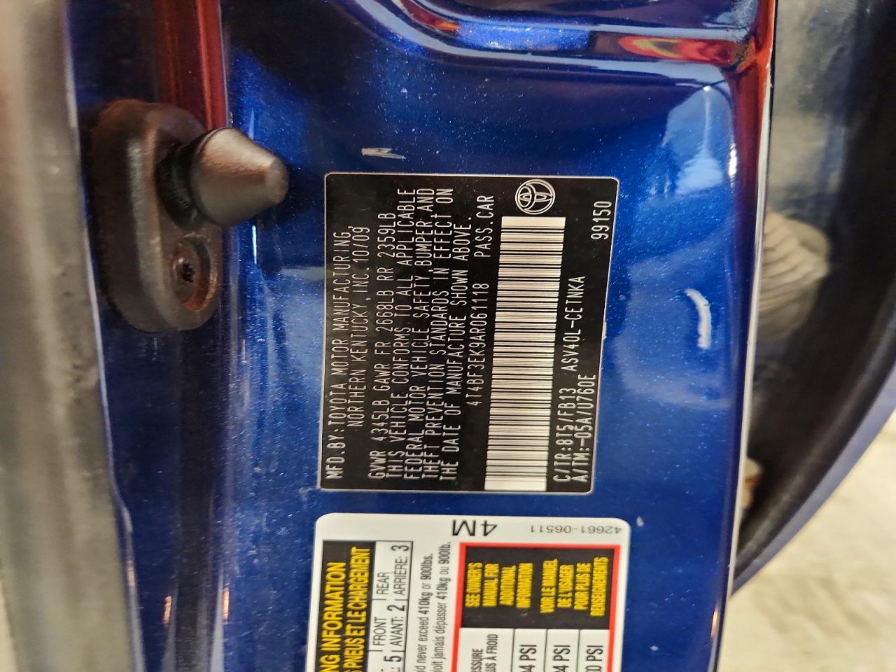 2010 Toyota Camry Le Blue vin: 4T4BF3EK9AR061118