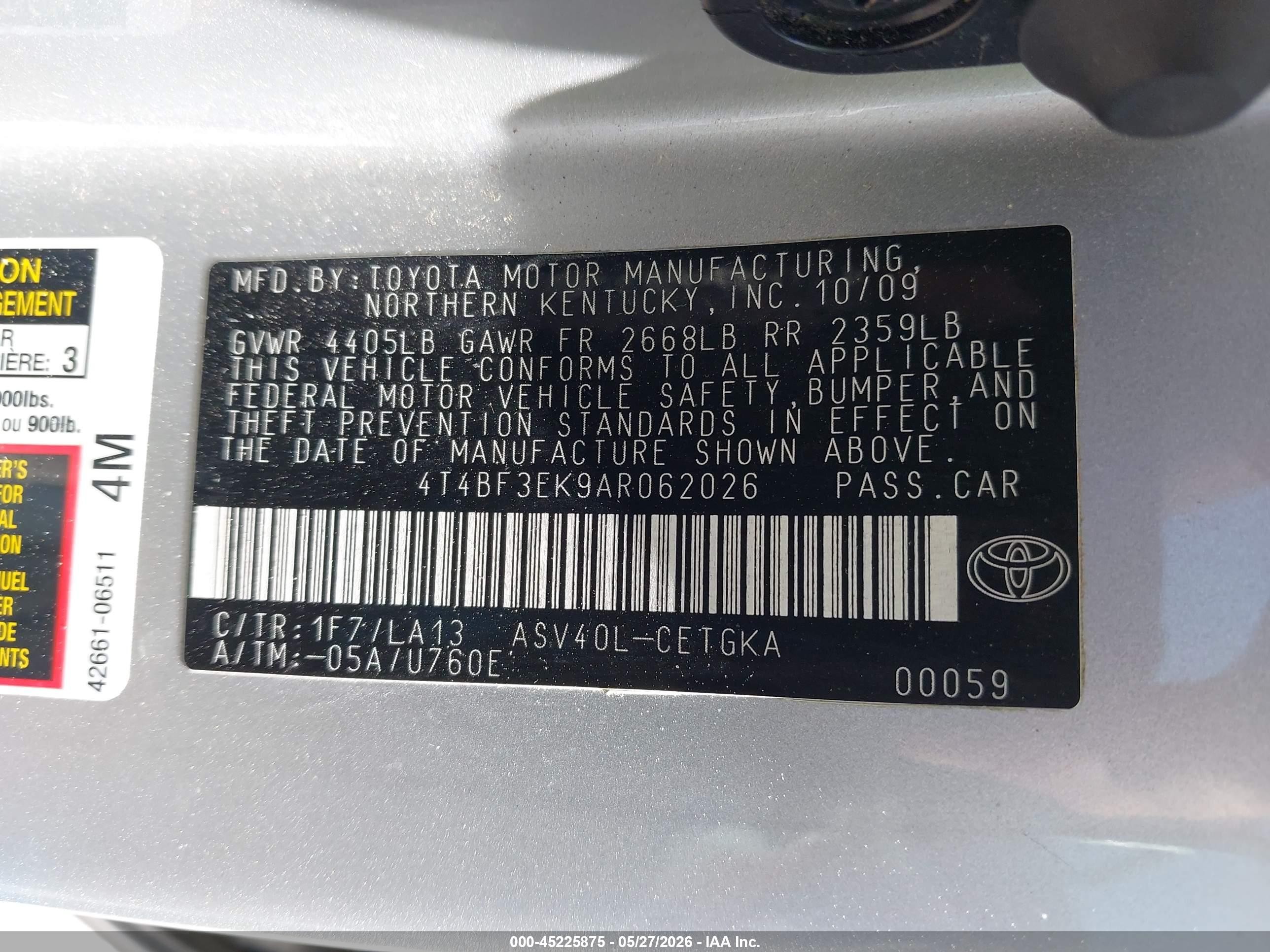 2010 Toyota Camry Xle Silver vin: 4T4BF3EK9AR062026
